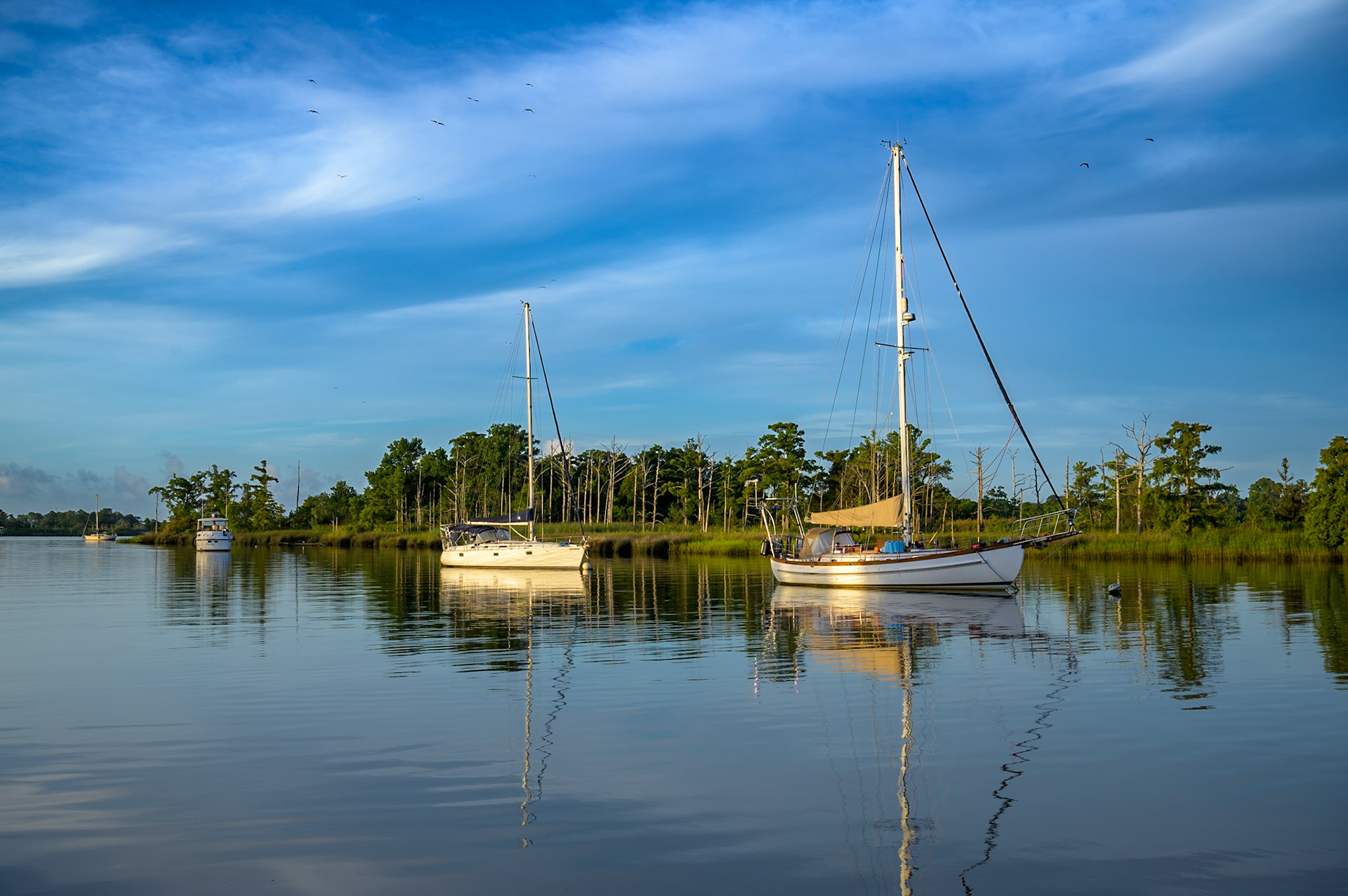 Sailboats anchored in Georgetown Harbor