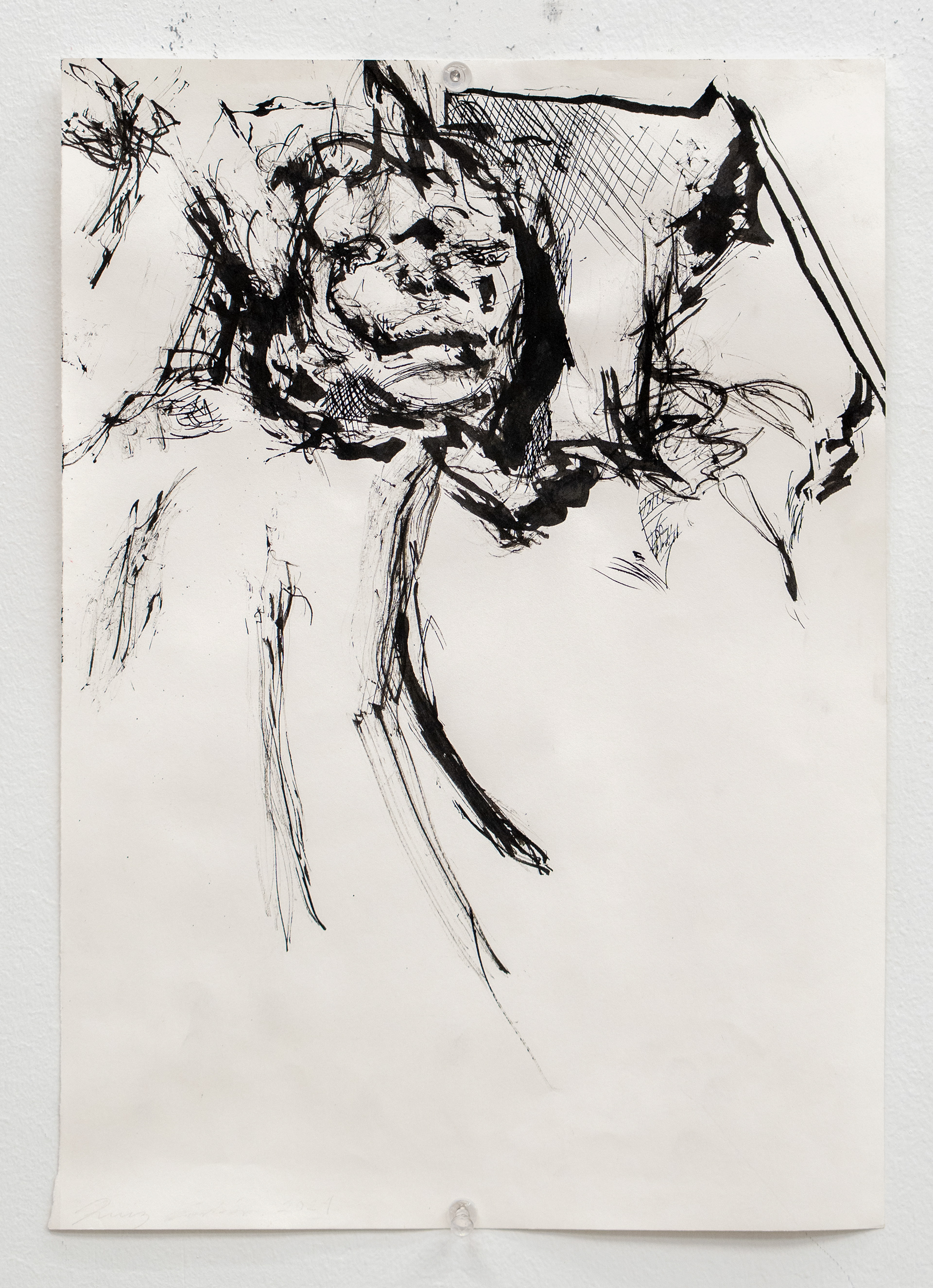 Juan Roa Sierra el 9 de abril I, 2024. 35.3x25.1cm (13.8x9.8in,) Sumi ink on paper.