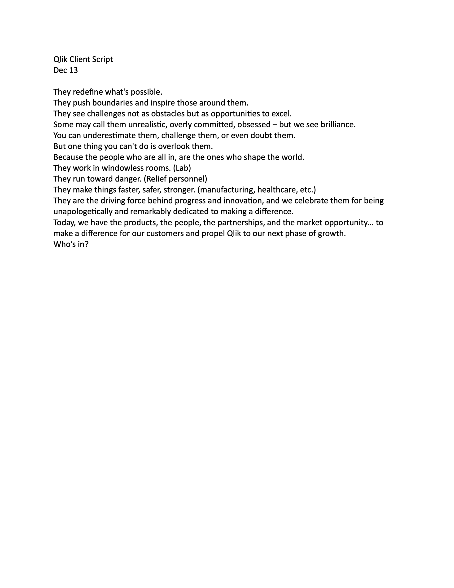 Client generated script