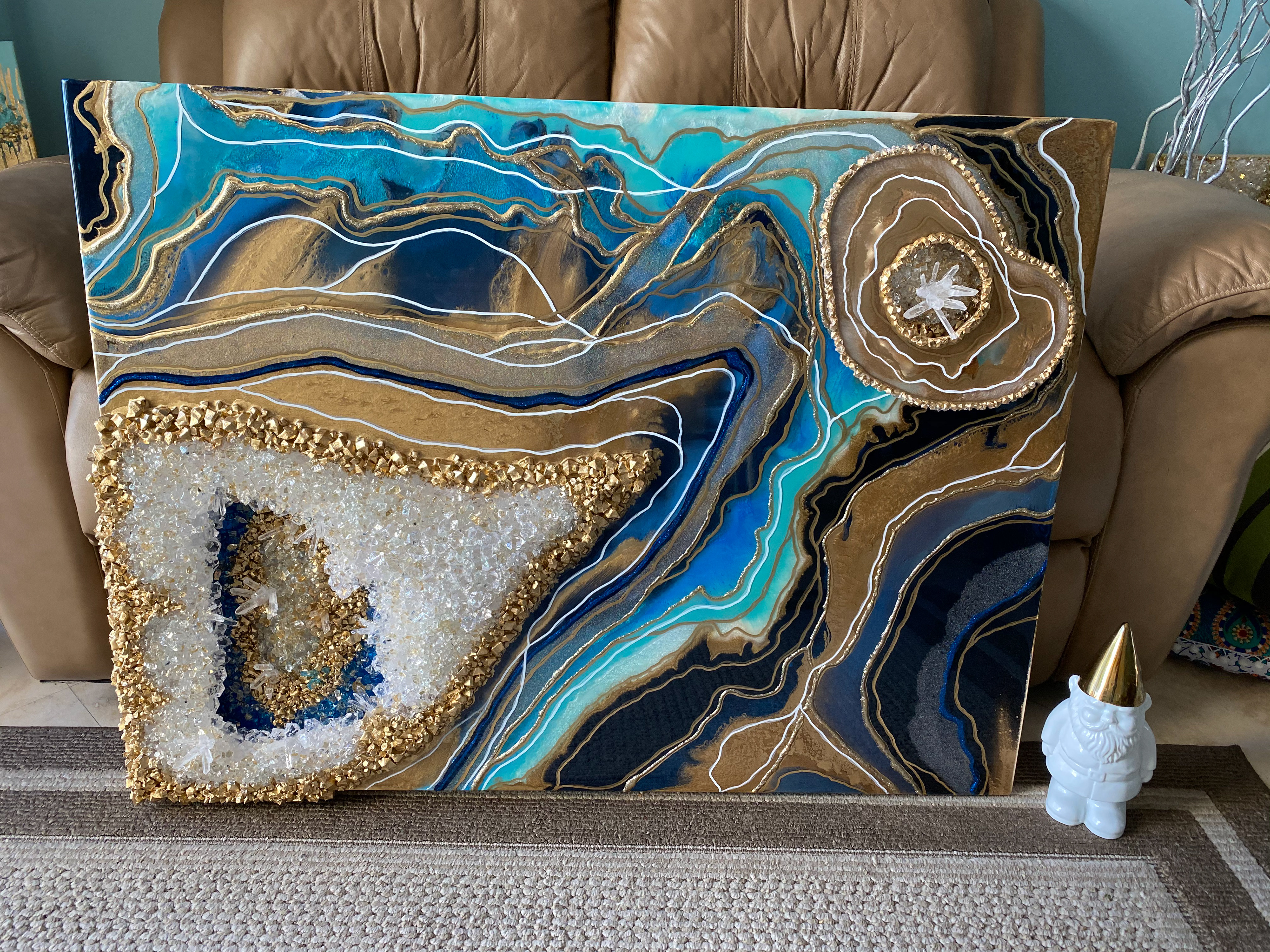 Geode / Teal Geode Art / Resin Geode / Resin Art / Epoxy Art / Modern Art /  3D Art / Quartz Points / Wall Art / Canadian Art / Artwork 