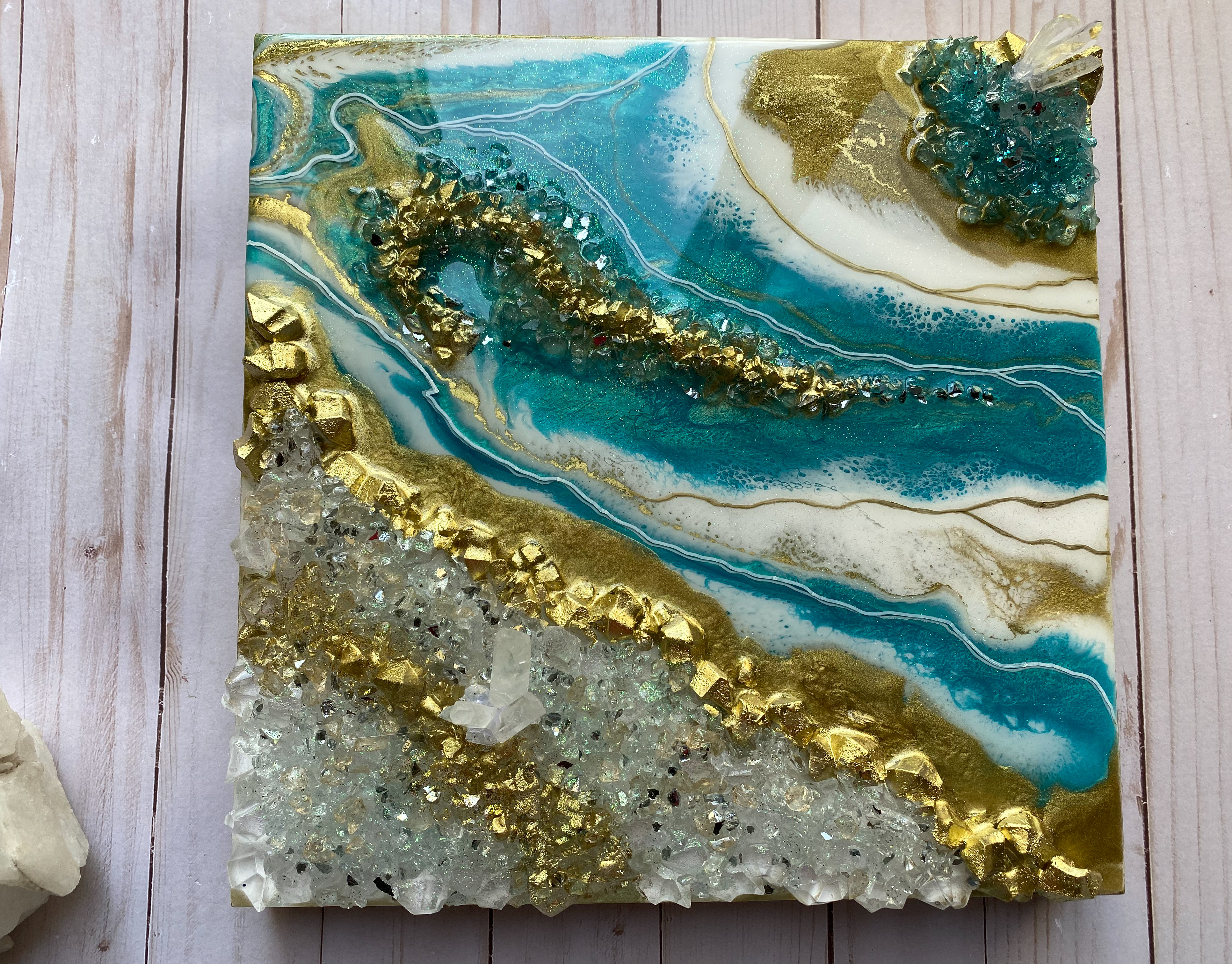 Soulart By Giovanna Viale - Teal & Gold Ii Geode Art. Sold!