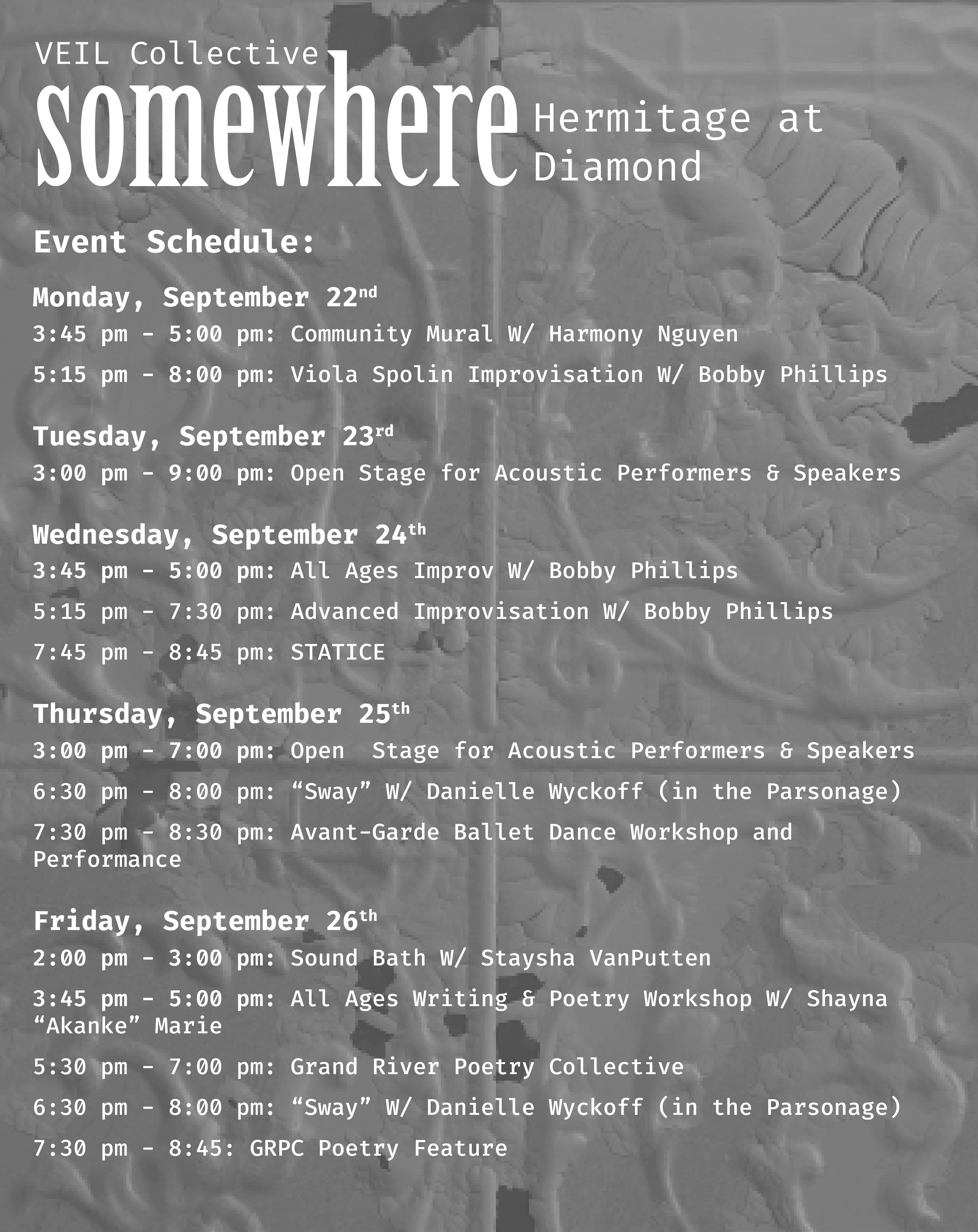 events calendar for VEIL collective