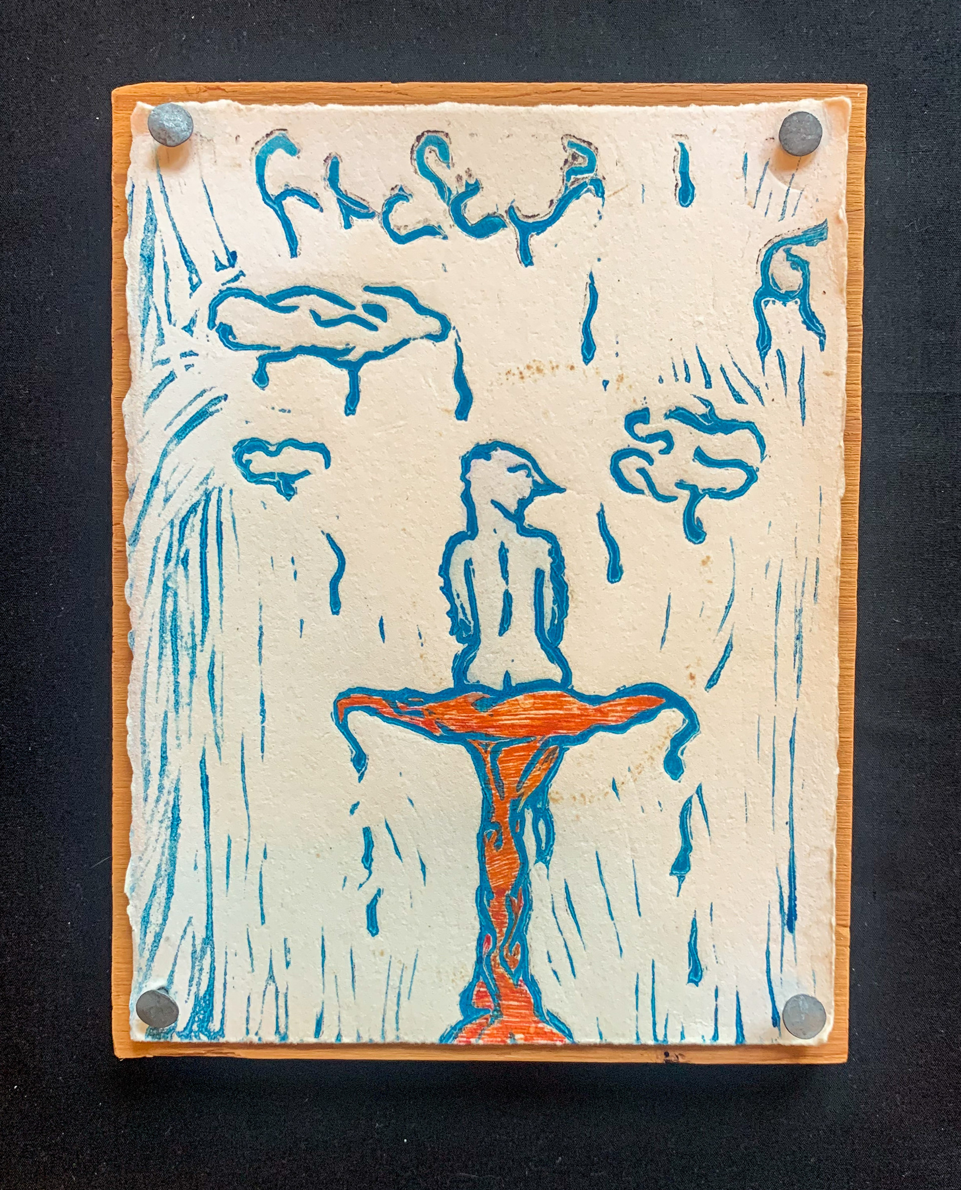 "Blue Bird," lino print with pen fill in, 5 x 7in, 2018