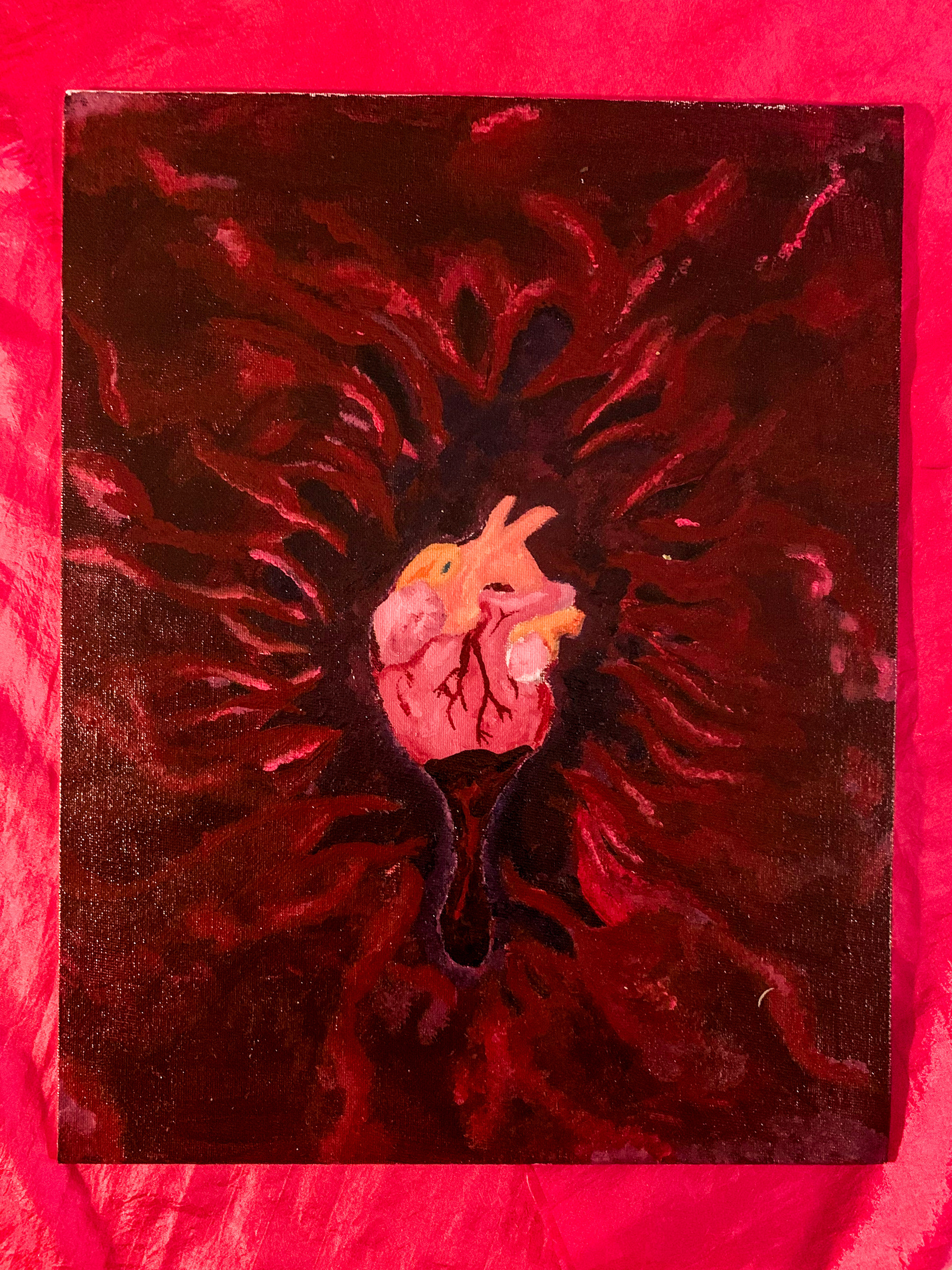 "Bleeding Heart for Jackal," acrylic paint on canvas, 8 x 10 in, 2024