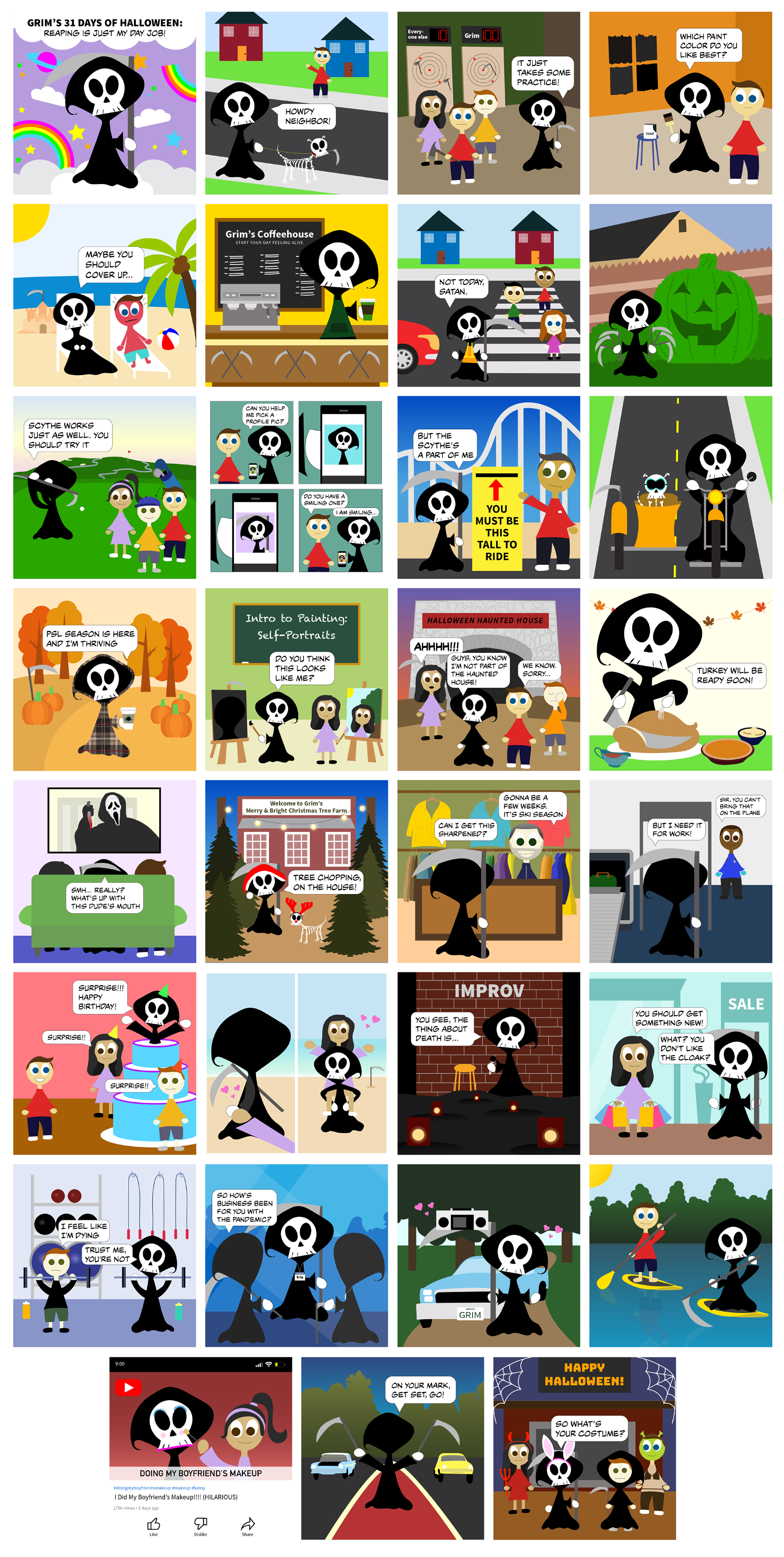 A Halloween-themed doodle series