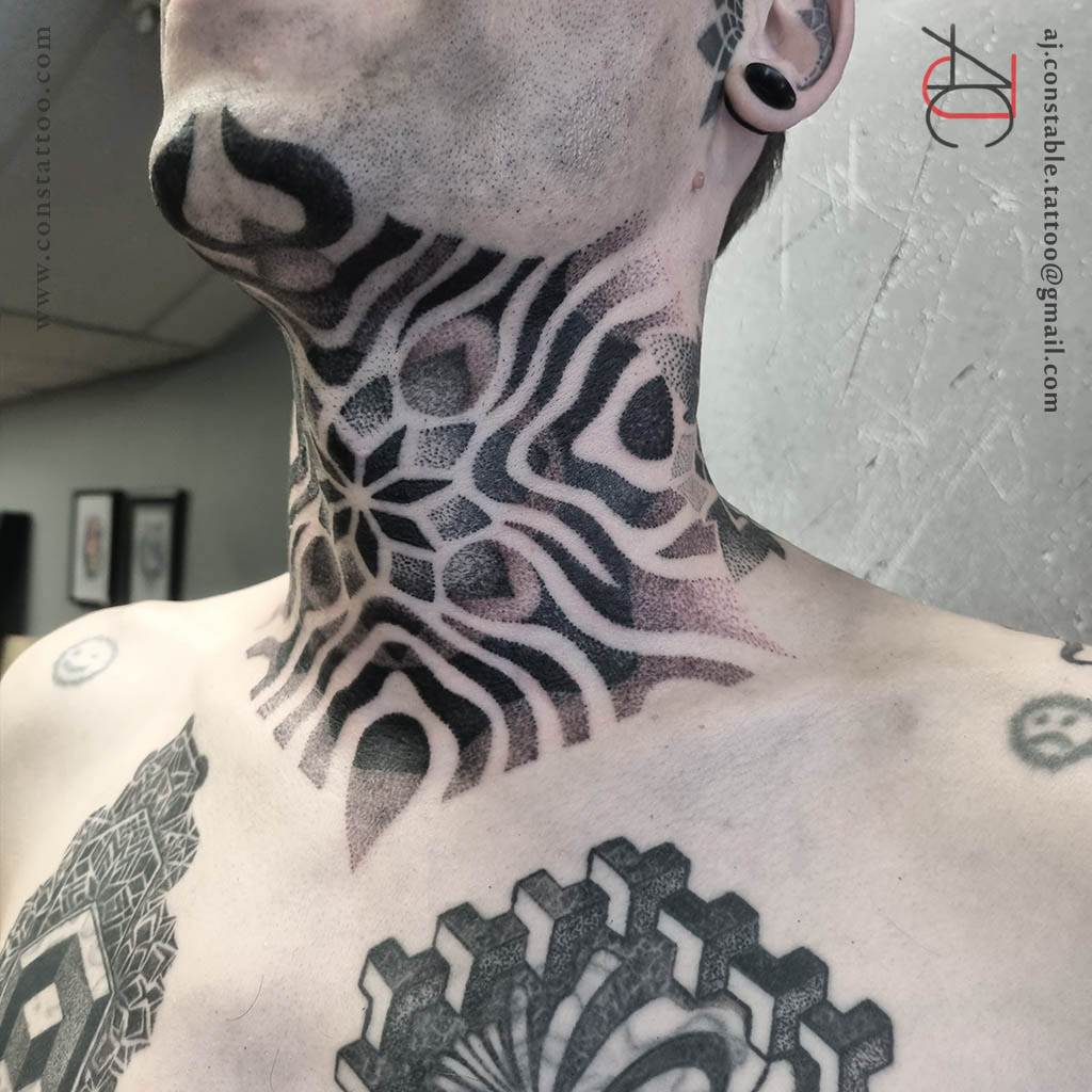 Geometric Black and Grey Neck Tattoo