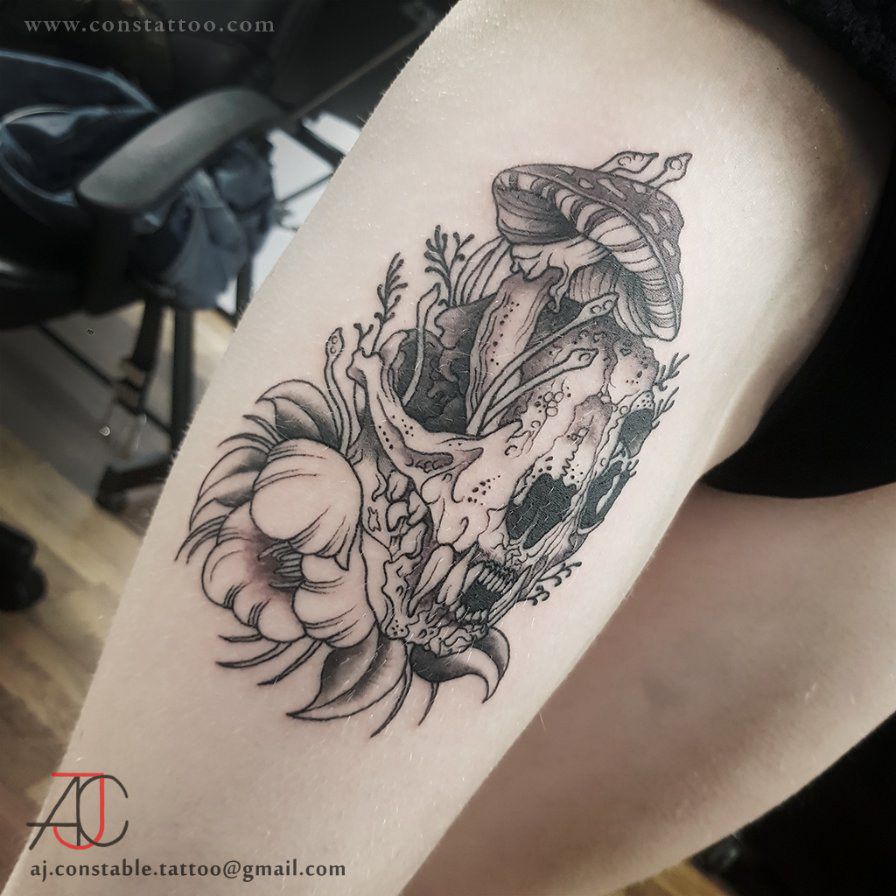 Skull and Mushroom Tattoo - AJ Constable