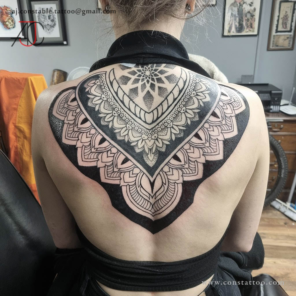 Ornamental back design - AJ Constable Tattoo