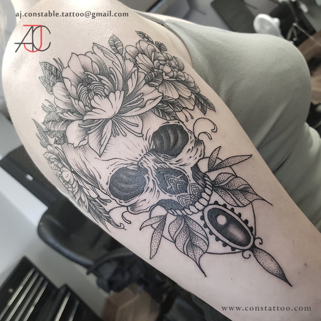 Floral Skull Tattoo Design