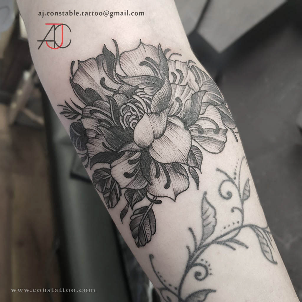 Large Peony Tattoo - AJ Constable