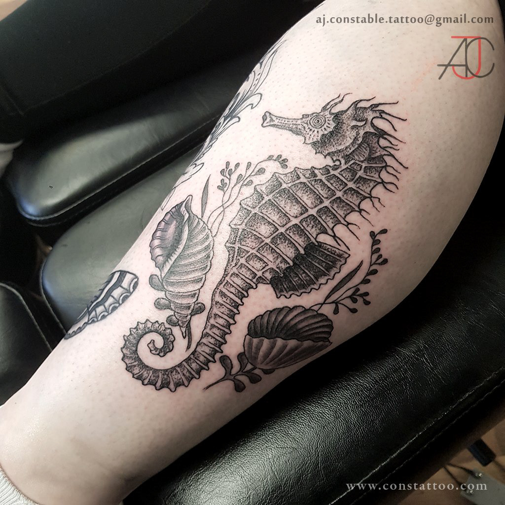 Sea Horse and Shells Tattoo