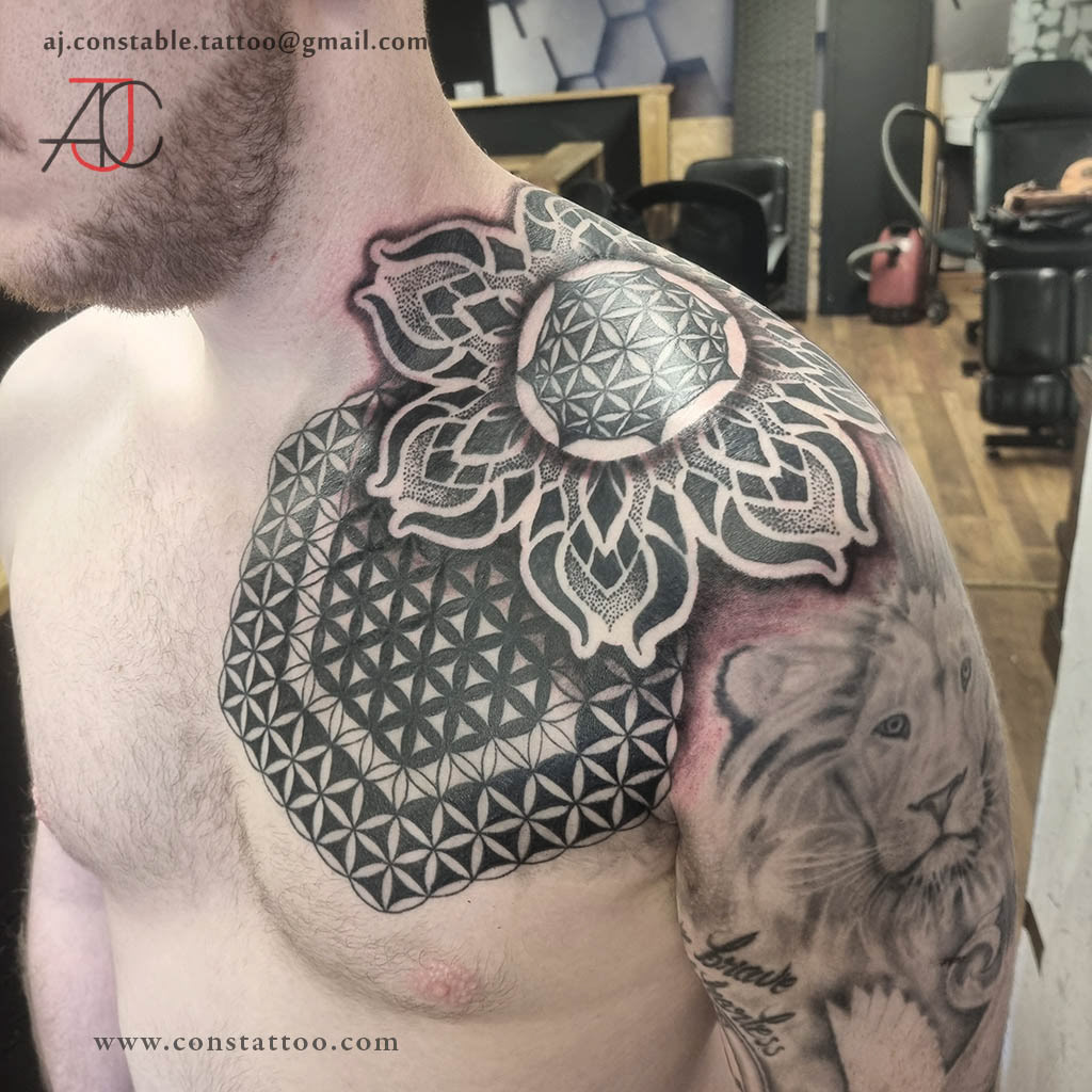 Large Shoulder and Chest Geometric Tattoo