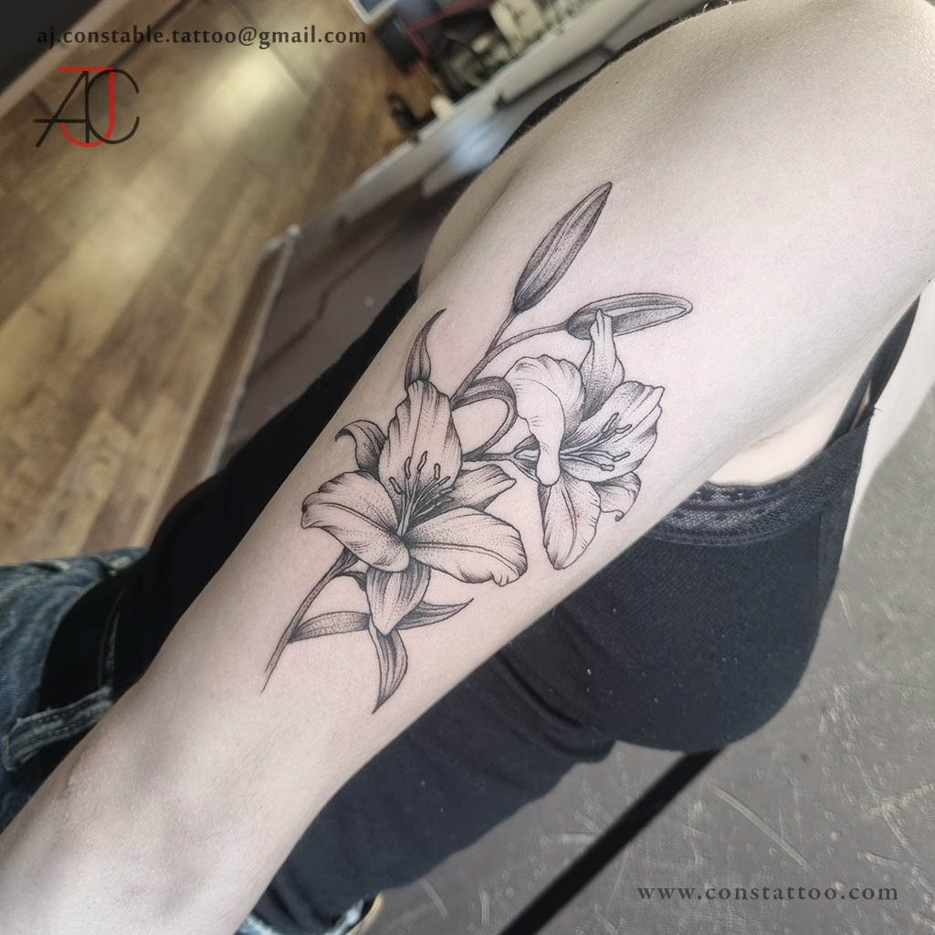 Fine Line Lilies Tattoo