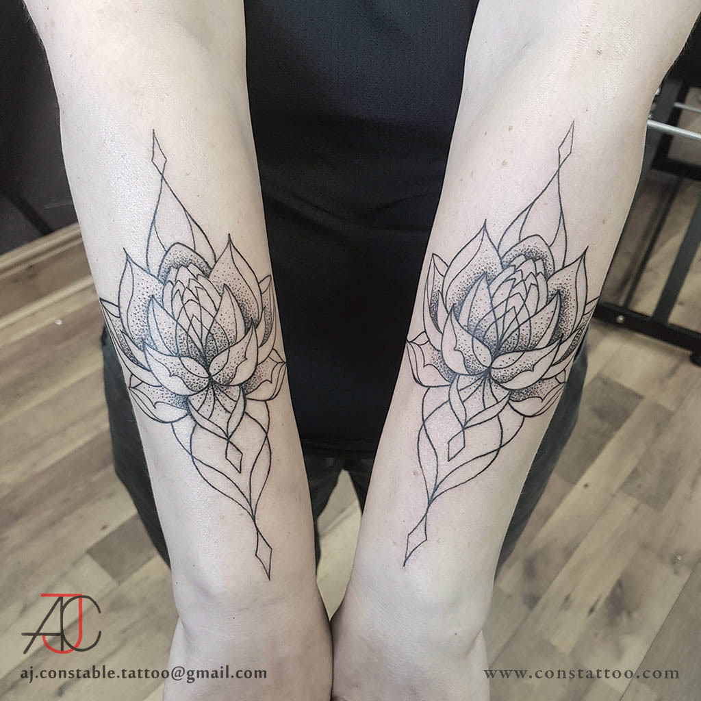 Fine line Lotus Tattoos - AJ Constable