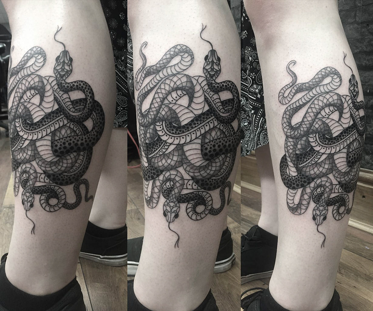 Double Snake Leg Tattoo - AJ Constable
