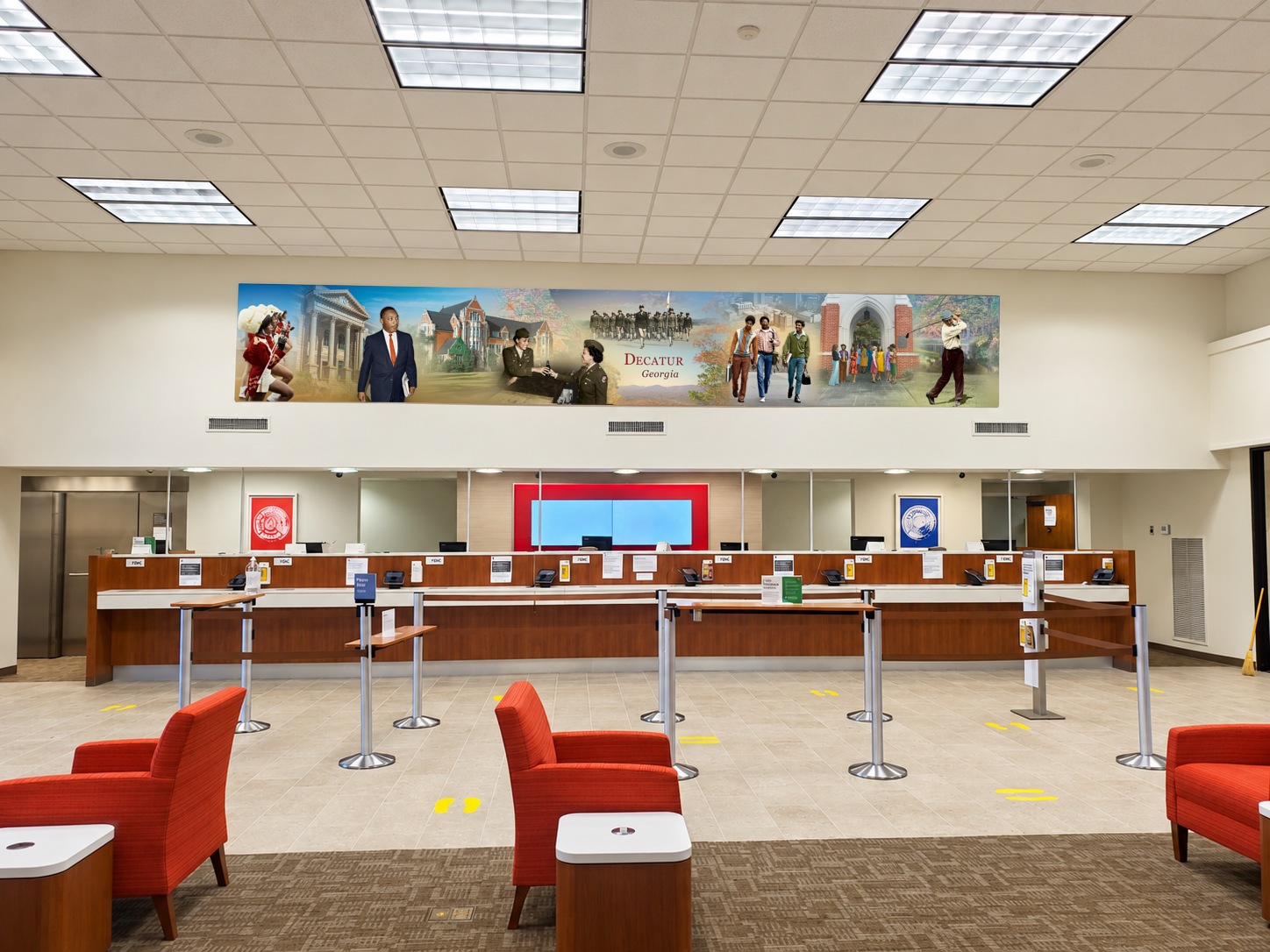 The finished mural above the branch service counter in Decatur, Georgia.