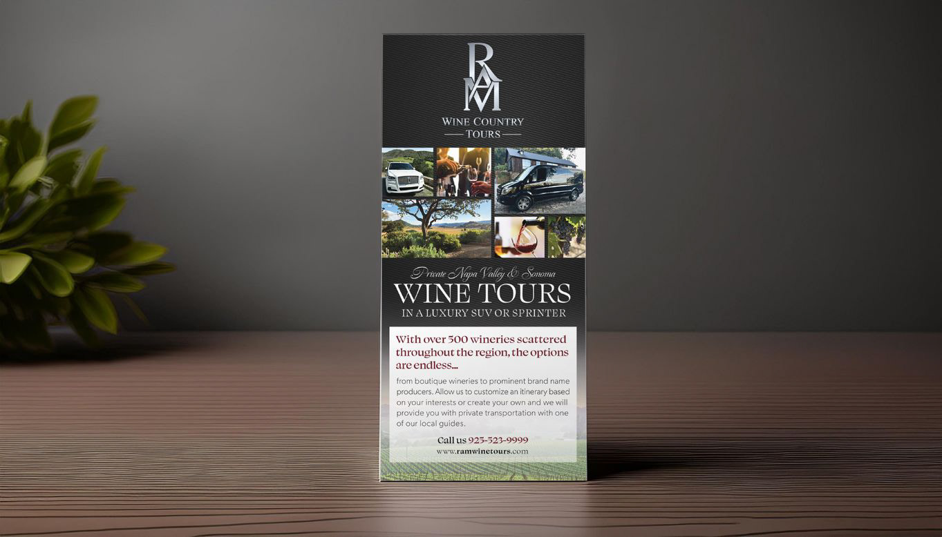 Rack card for tours in Napa and Sonoma.