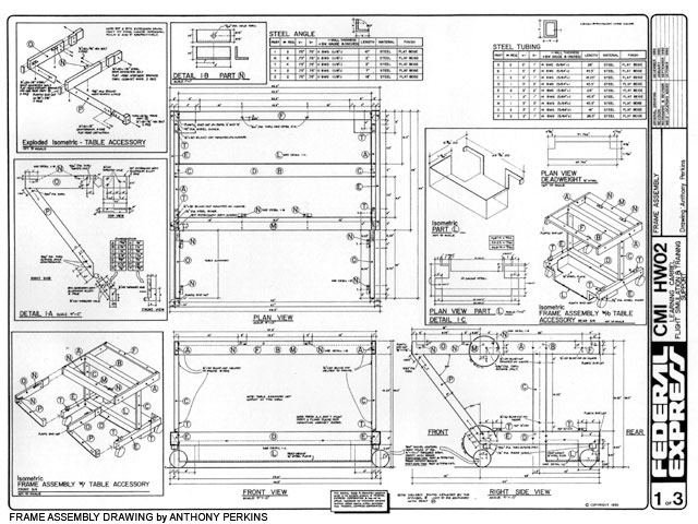 Original 20"x30" ink & mylar engineering drawings for Learning Carrels