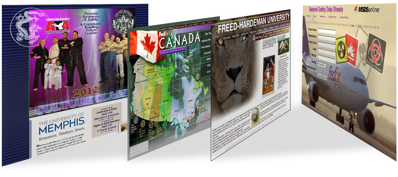 Corporate and graduate websites and web pages created in Photoshop, Illustrator, Dreamweaver, Storyline and MUSE