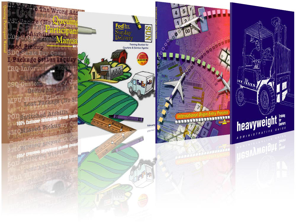 Corporate training manuals created with original and stock artwork. Photoshop and Illustrator