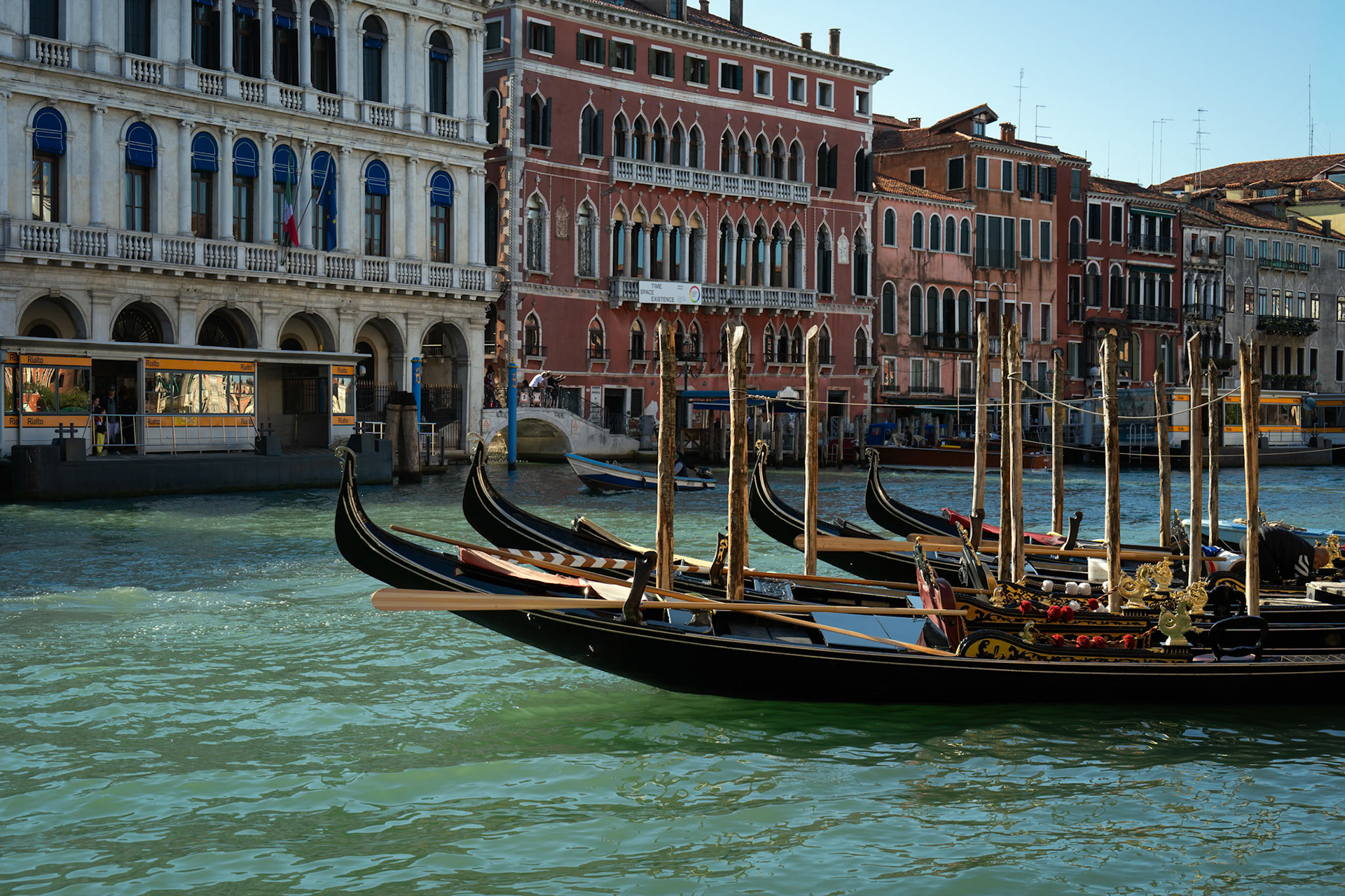 Gondola's parked in the Grand Canal