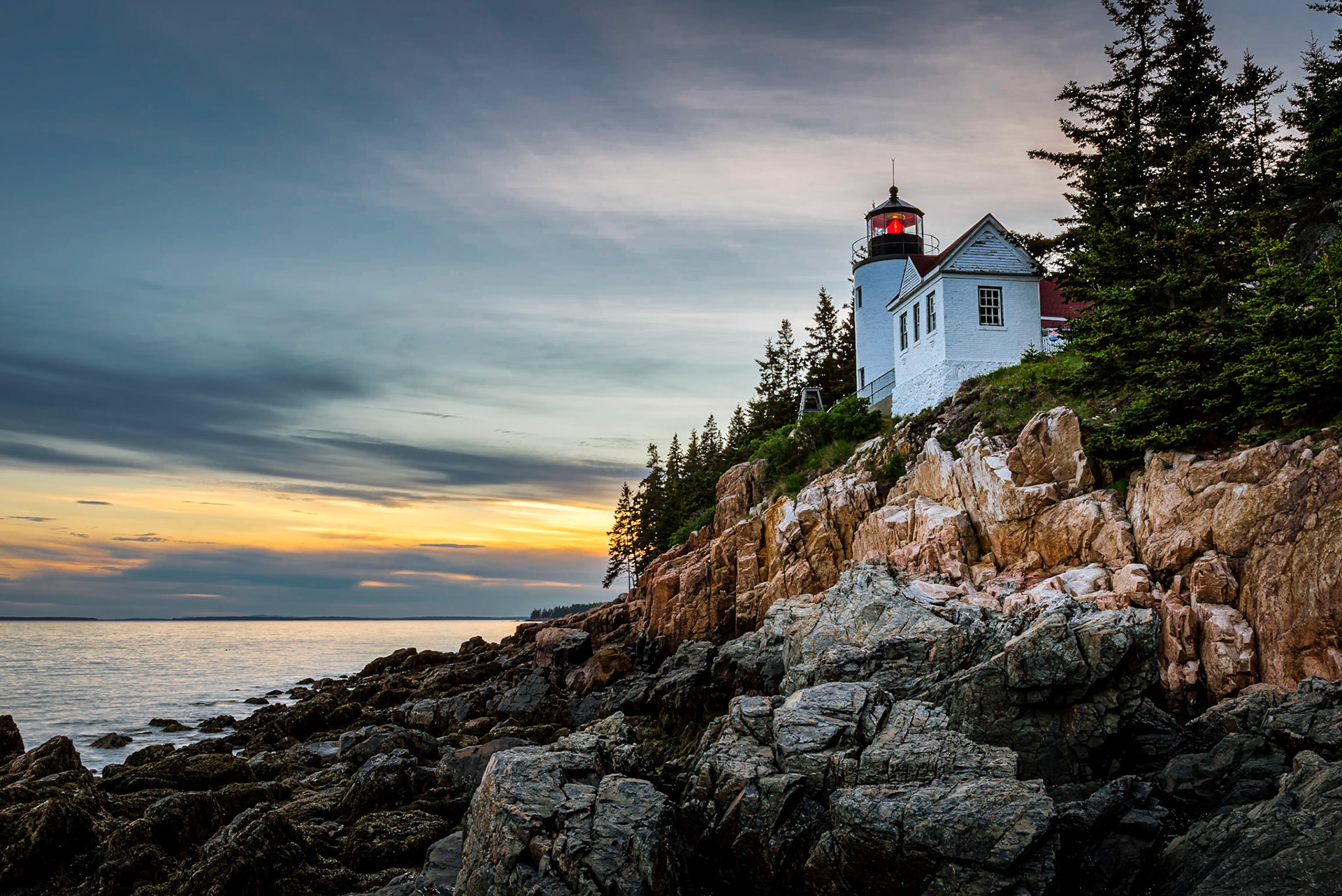 Sun sets on Bass Head Lighthouse