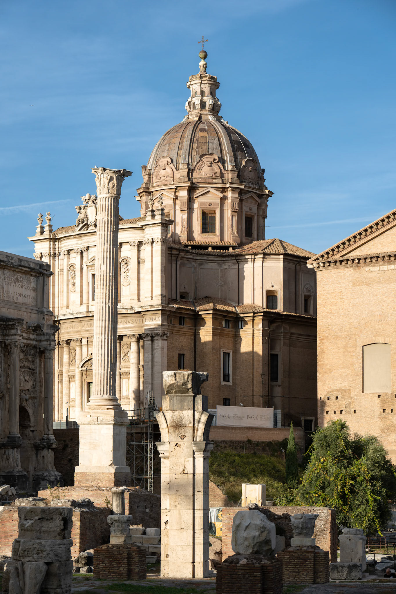 Soft evening light paints the Roman Forum