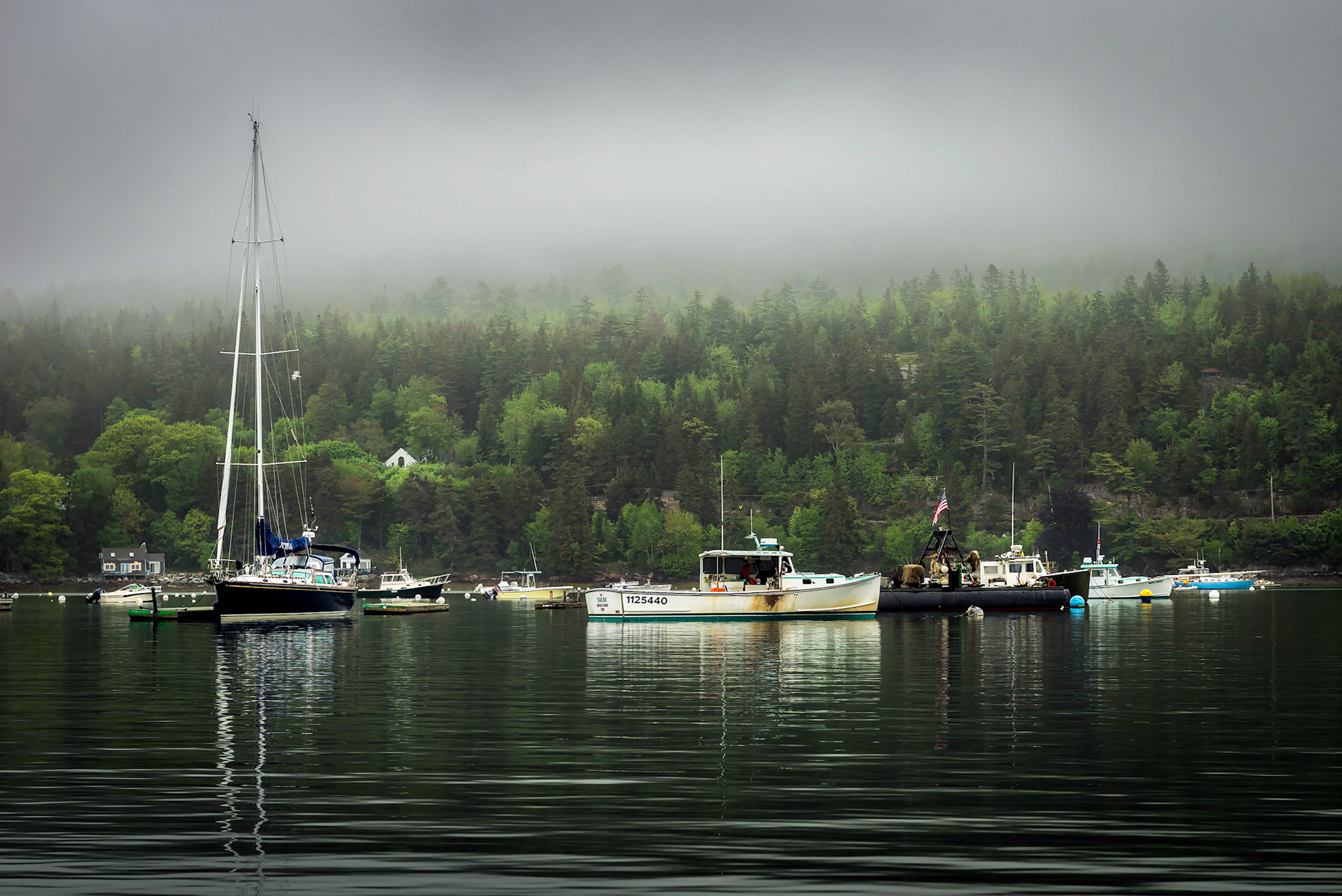 Fog begins to Lift on NorthEast Harbor