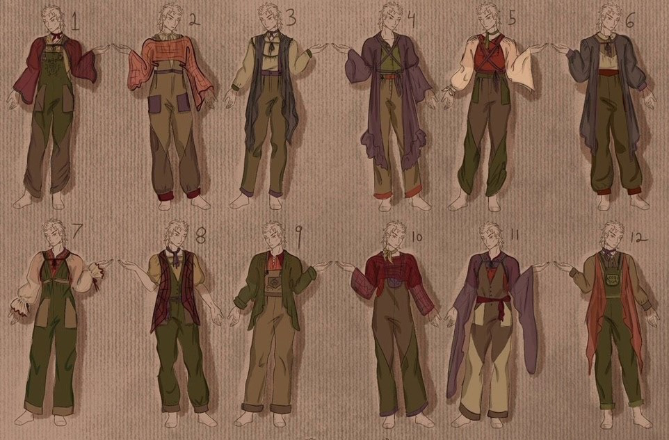 Design ideation - twelve looks front sketches