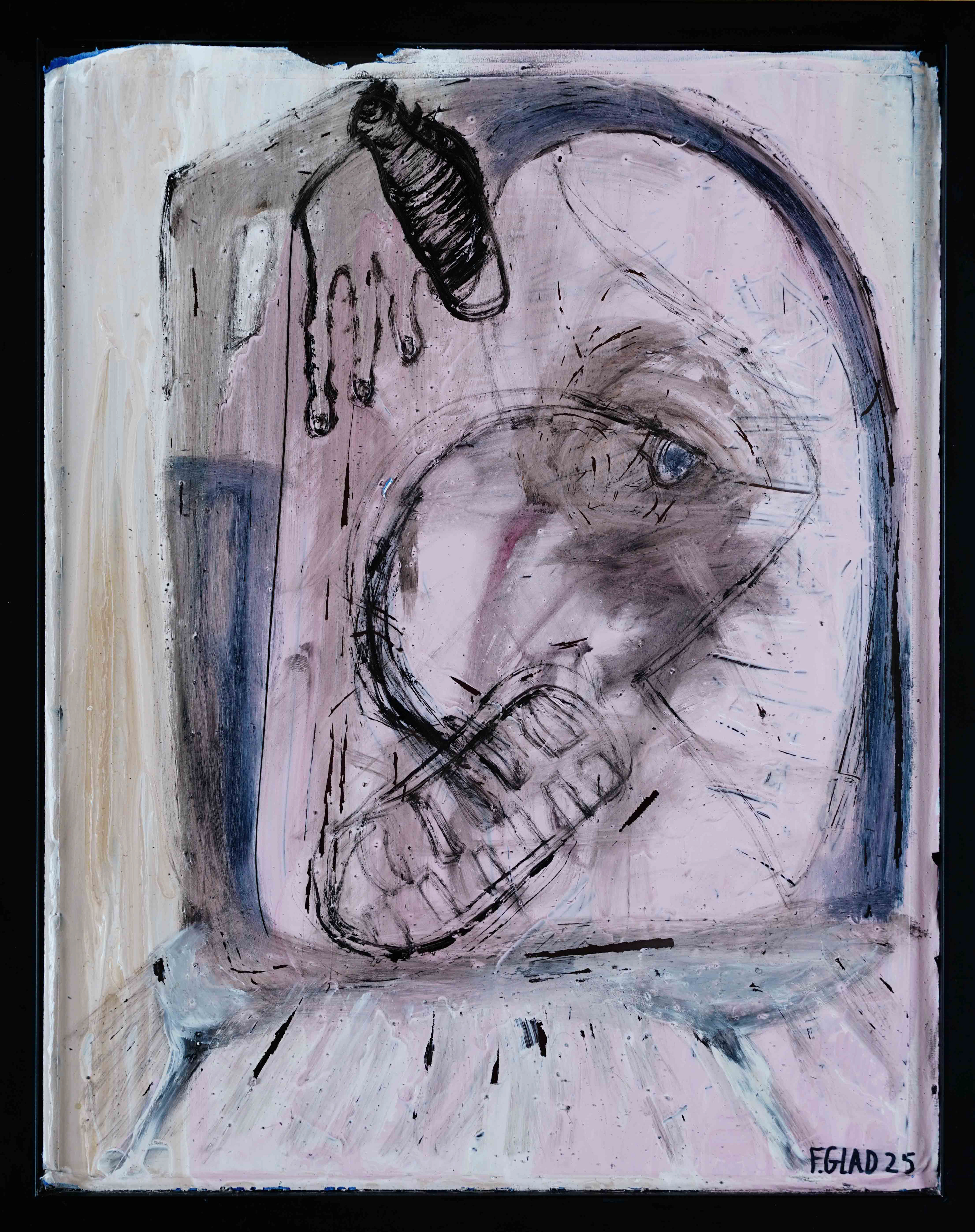 Acrylic painting on glass “In Memory of Meaning” by Fiann Redd, 2025