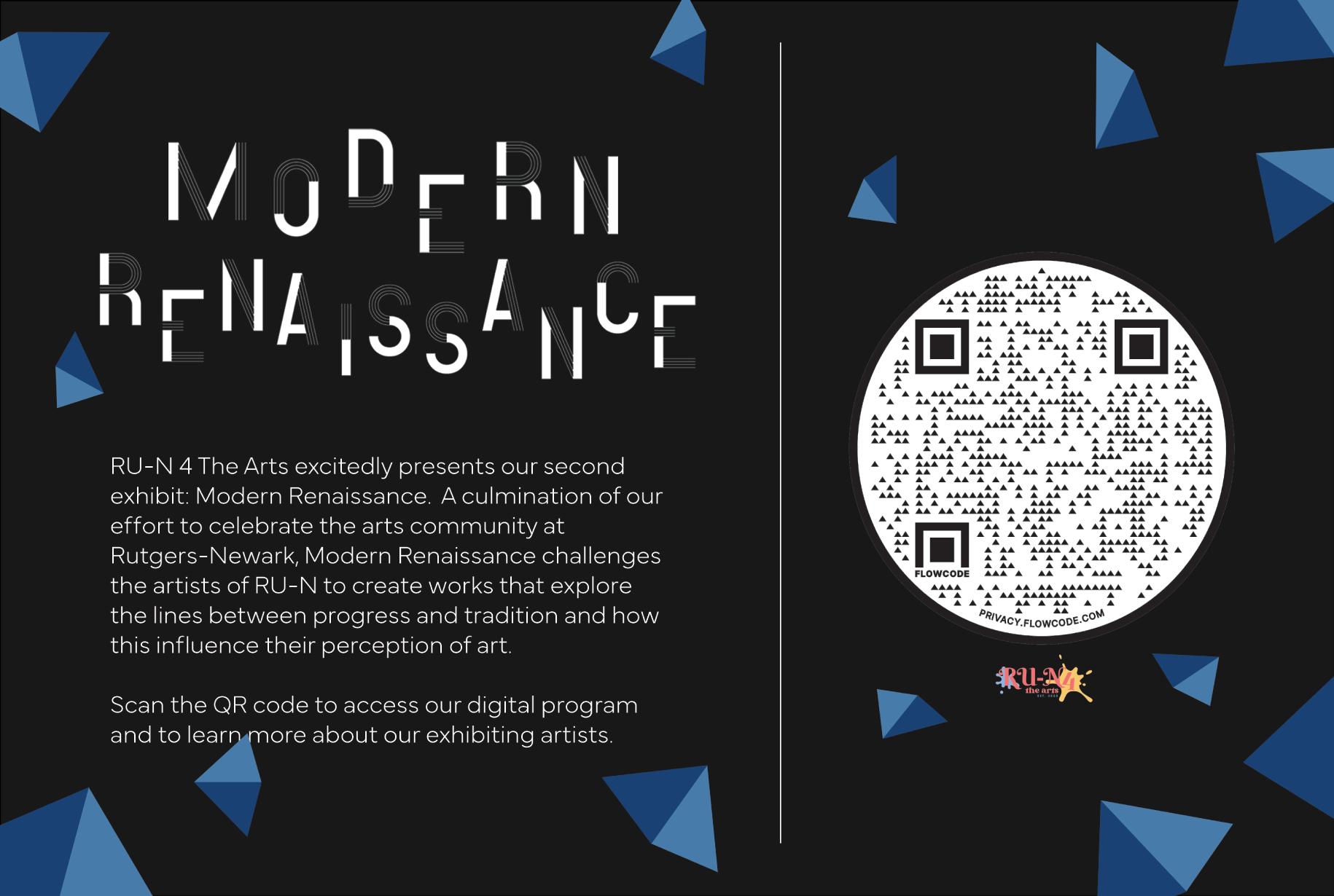 Digital program postcard for RU-N 4 The Arts first installation exhibit: Modern Renaissance.