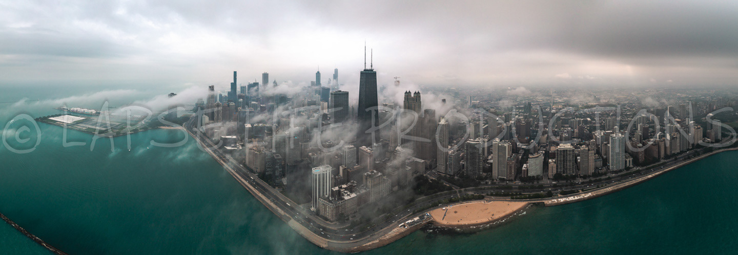 Chicago Fog Aerial Panorama