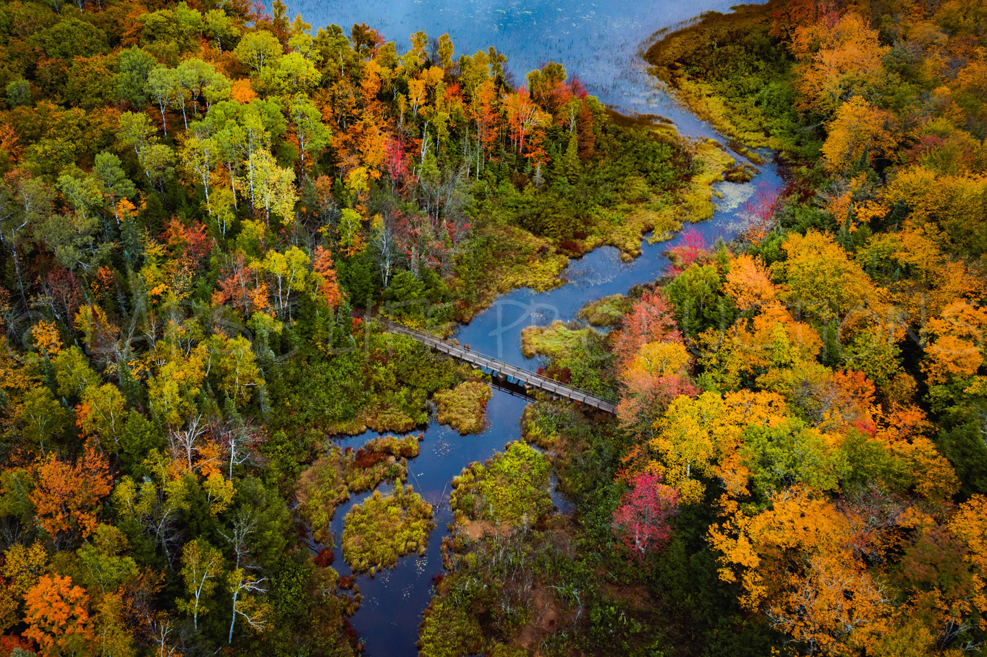 Upper Michigan Autumn Bridge Aerial