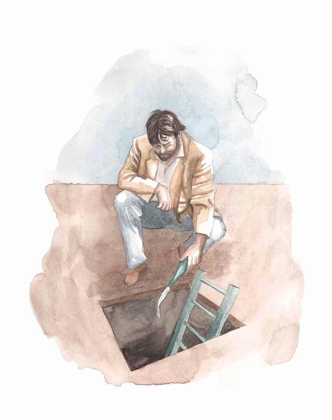 De inspecteur #3 (2012) - grafietpotlood, aquarelverf & aquarelpotlood - 297 mm B x 420 mm H