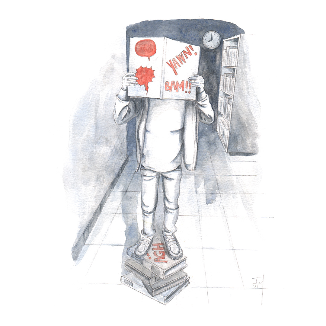 De anonieme lezer (2021) - grafietpotlood, aquarelverf & aquarelpotlood - 320 mm B x 240 mm H