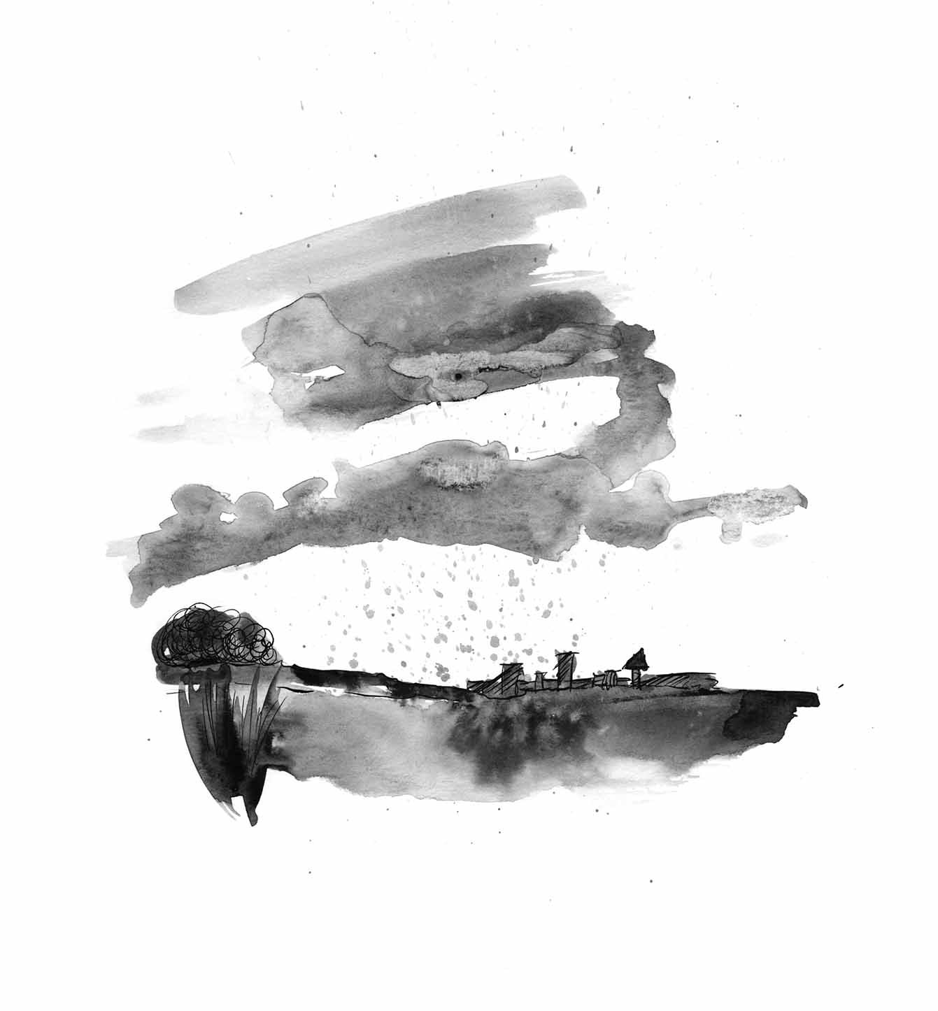 Landschap #13 (2012) - inkt & aquarelverf - 297 mm B x 420 mm H