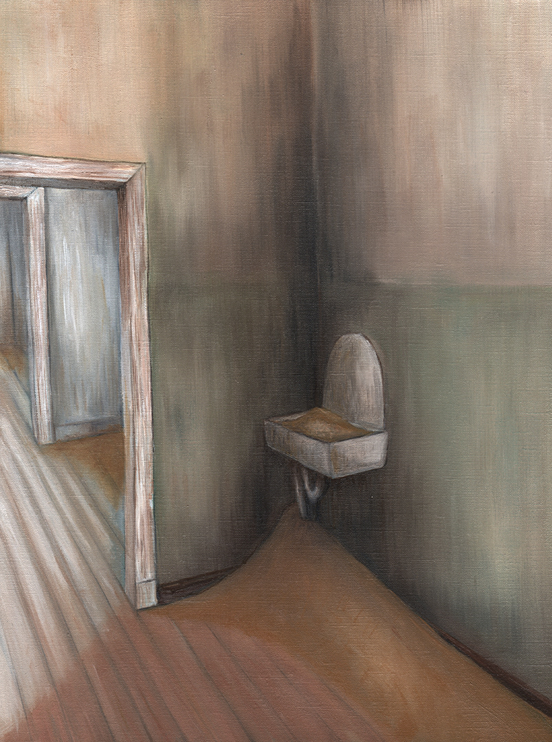 Verstopt (2019) - olieverf op papier - 300 mm B x 400 mm H