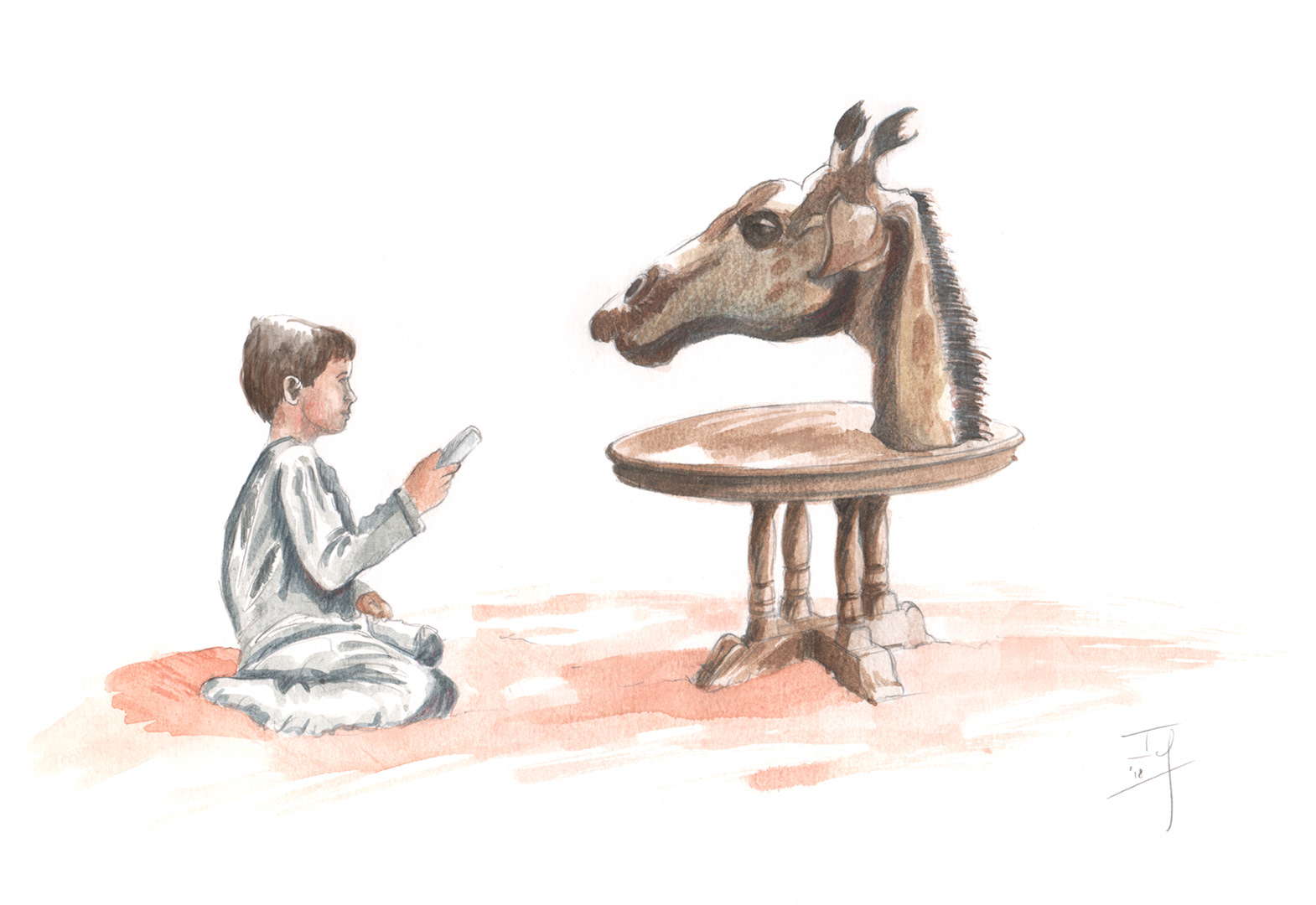 De slaapgiraf (2018) - grafietpotlood, aquarelverf & aquarelpotlood - 420 mm B x 297 mm H