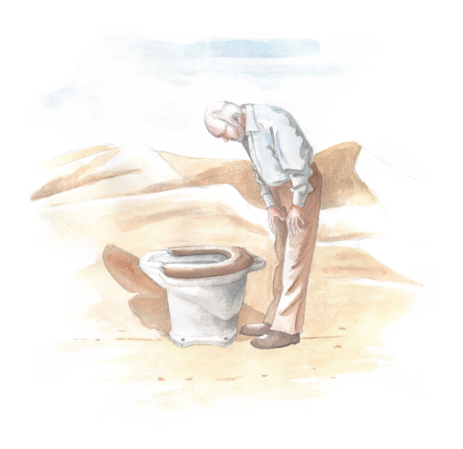 De inspecteur #4  (2014) - grafietpotlood, aquarelverf & aquarelpotlood -  297 mm B x 420 mm H