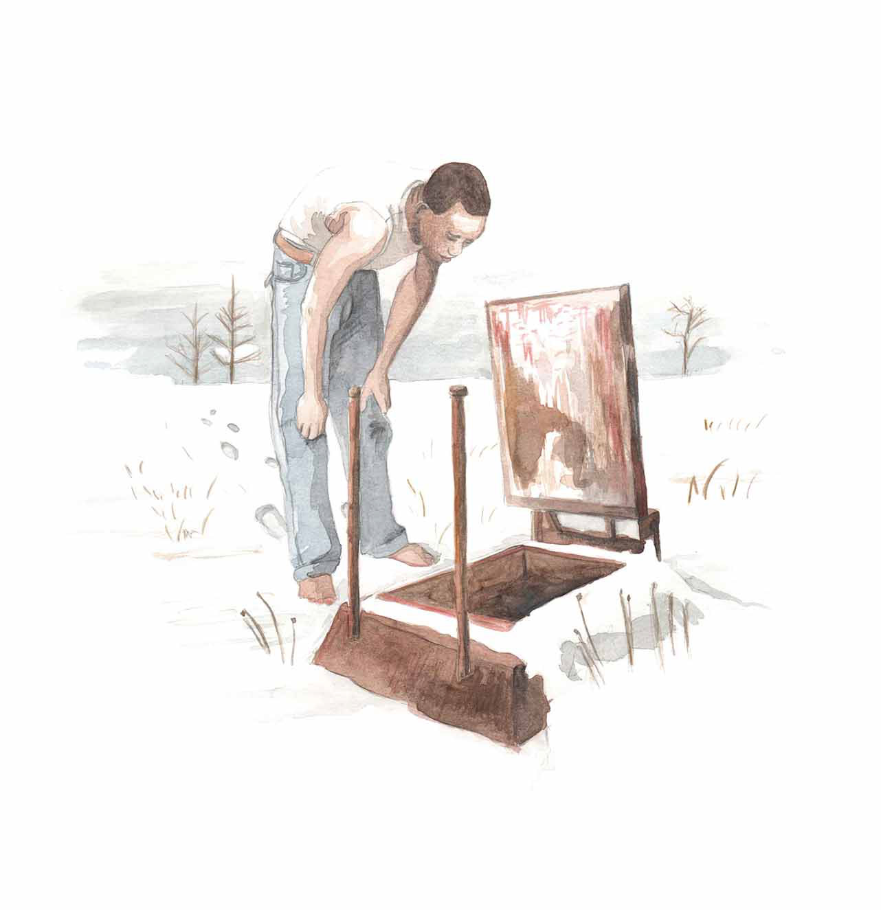 De inspecteur #2 (2012) - grafietpotlood, aquarelverf & aquarelpotlood - 297 mm B x 420 mm H