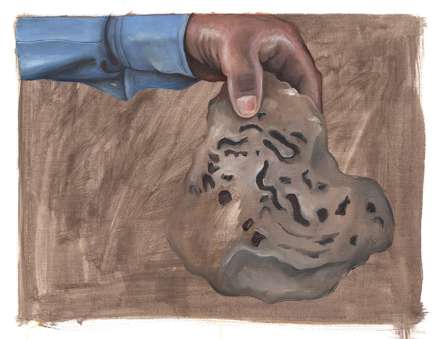 Te zwaar om dragen (2020) - olieverf op papier - 460 mm B x 380 mm H