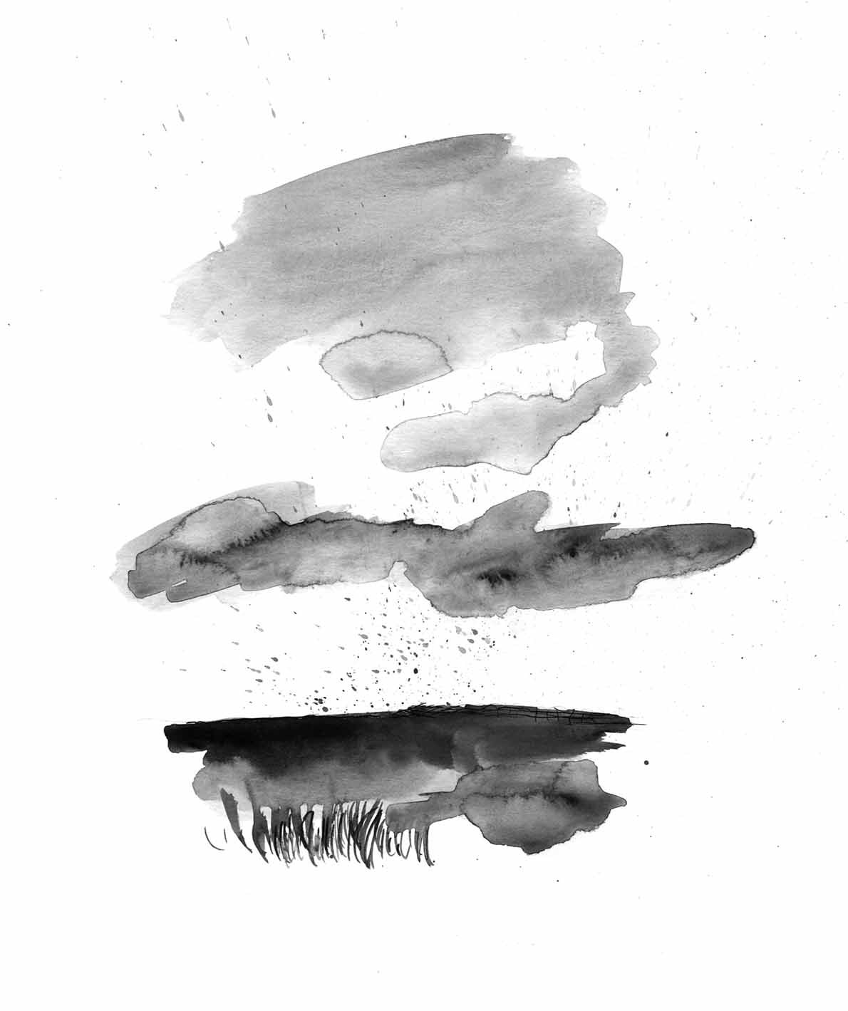 Landschap #1 (2012) - inkt & aquarelverf - 297 mm B x 420 mm H