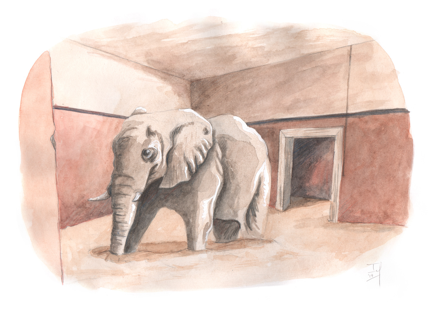 Het zwembad (2019) - grafietpotlood, aquarelverf, aquarelpotlood & gouache - 420 mm B x 297 mm H