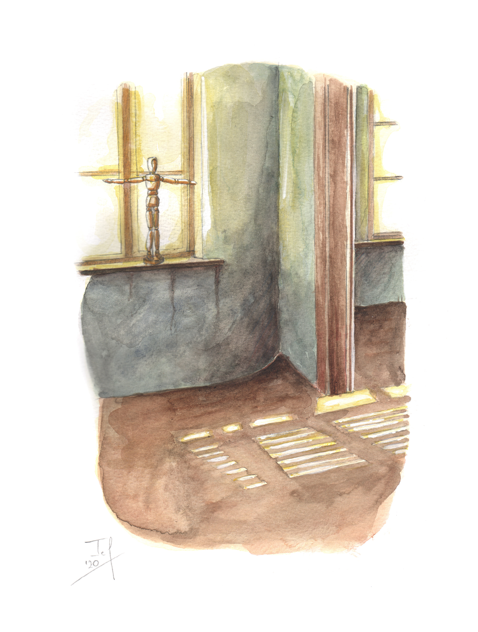 Op uitkijk (2020) - grafietpotlood, aquarelverf, aquarelpotlood & inkt - 320 mm B x 240 mm H