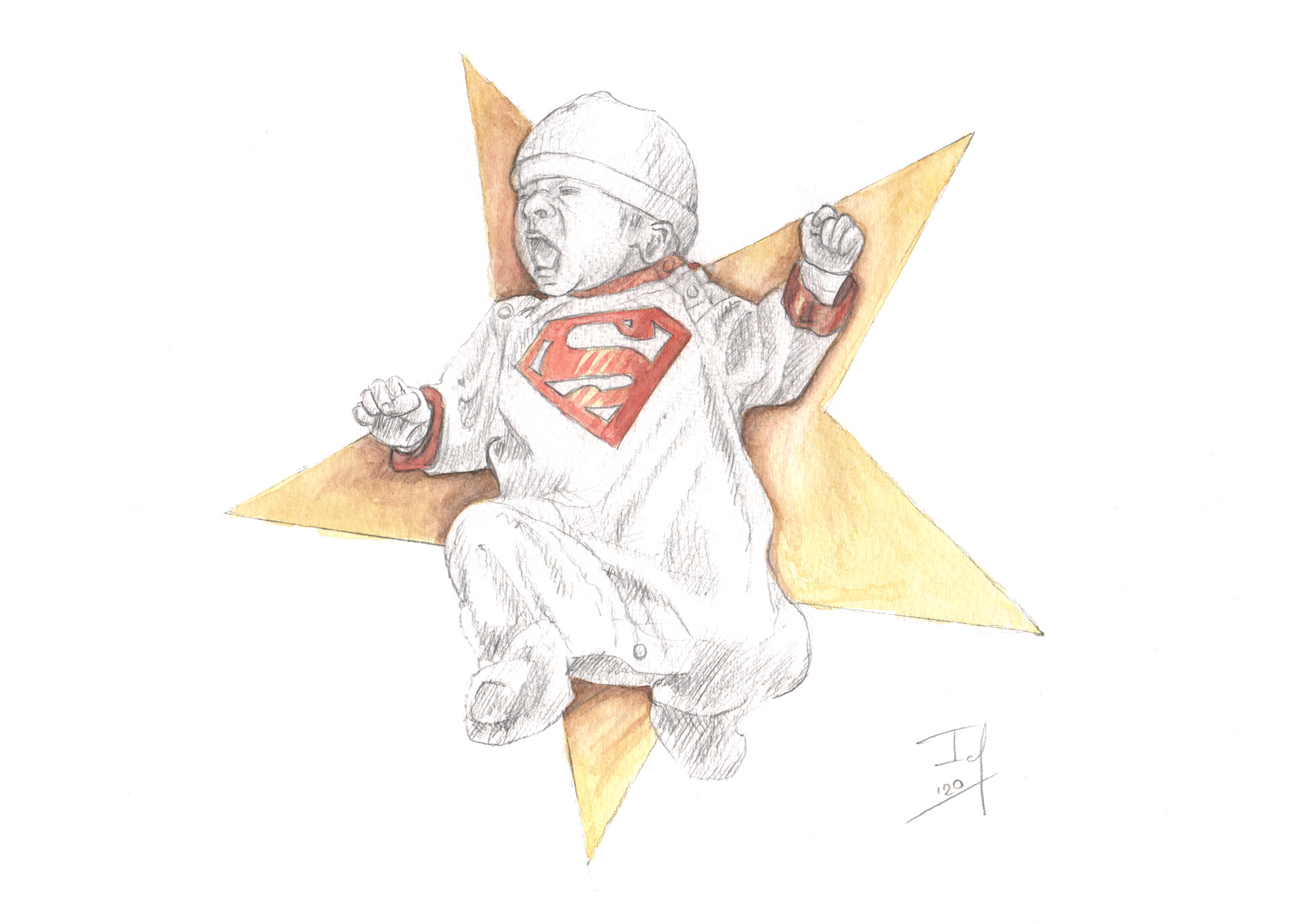 Mijn eerste superkrachten (2020) - grafietpotlood, aquarelverf & aquarelpotlood - 320 mm B x 240 mm H