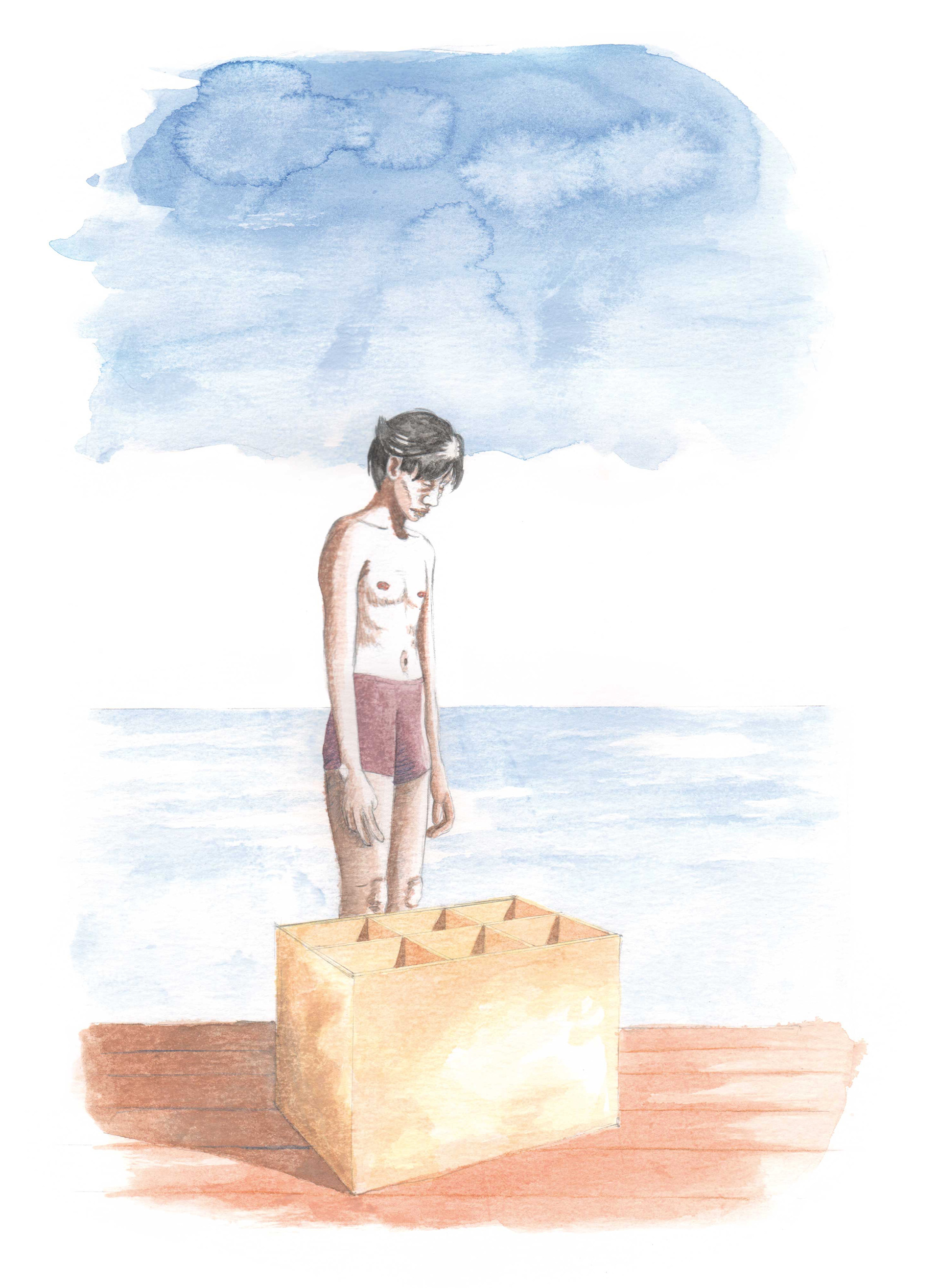 De inspecteur #5  (2014) - grafietpotlood, aquarelverf & aquarelpotlood -  297 mm B x 420 mm H