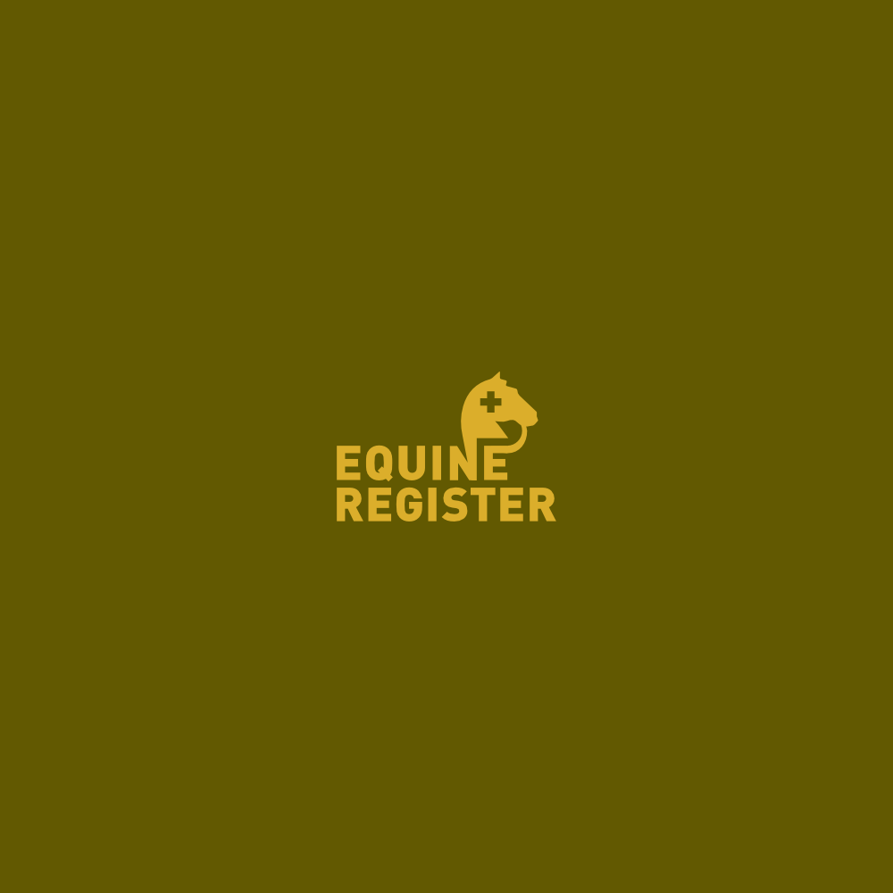 Image of the logo Equine Register in two colors, bright yellow and dark green.  This is an image related to a project inside Pedro Rodrigues (Treze413) graphic design portfolio.