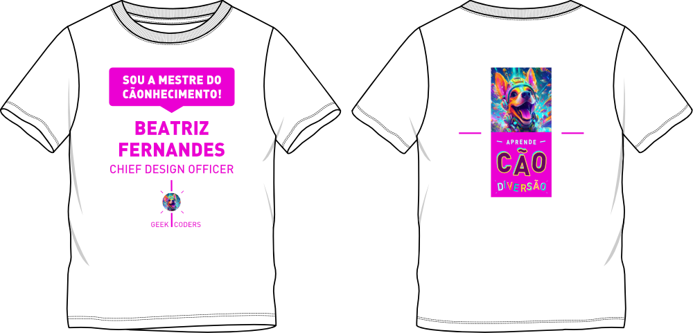 Image of thirts with branding that say Aprende Cao Diversao. This is an image related to a project inside Pedro Rodrigues (Treze413) graphic design portfolio.