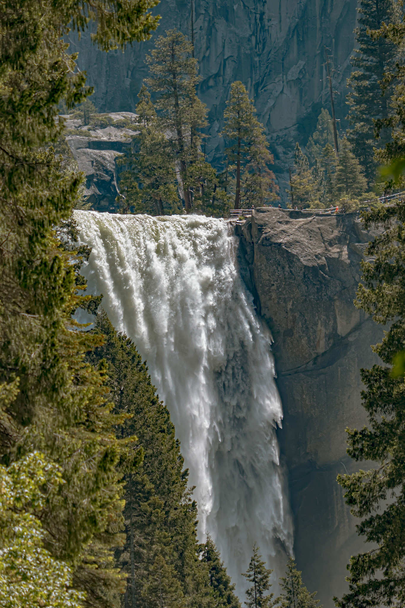 Vernal Falls from a distance. The people up there gives perspective of the size.