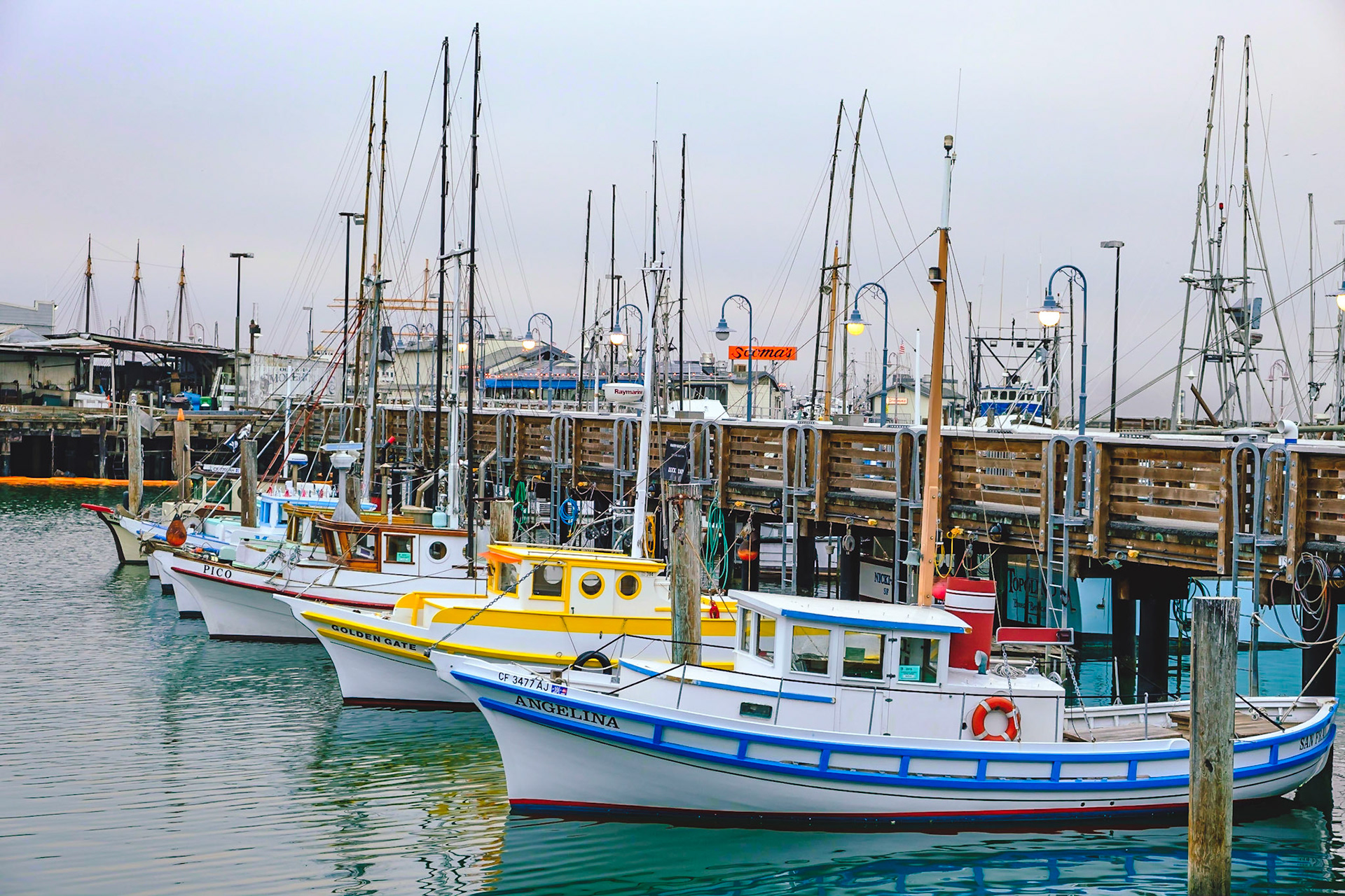 Boats at Fisherman's Wharf harbour.